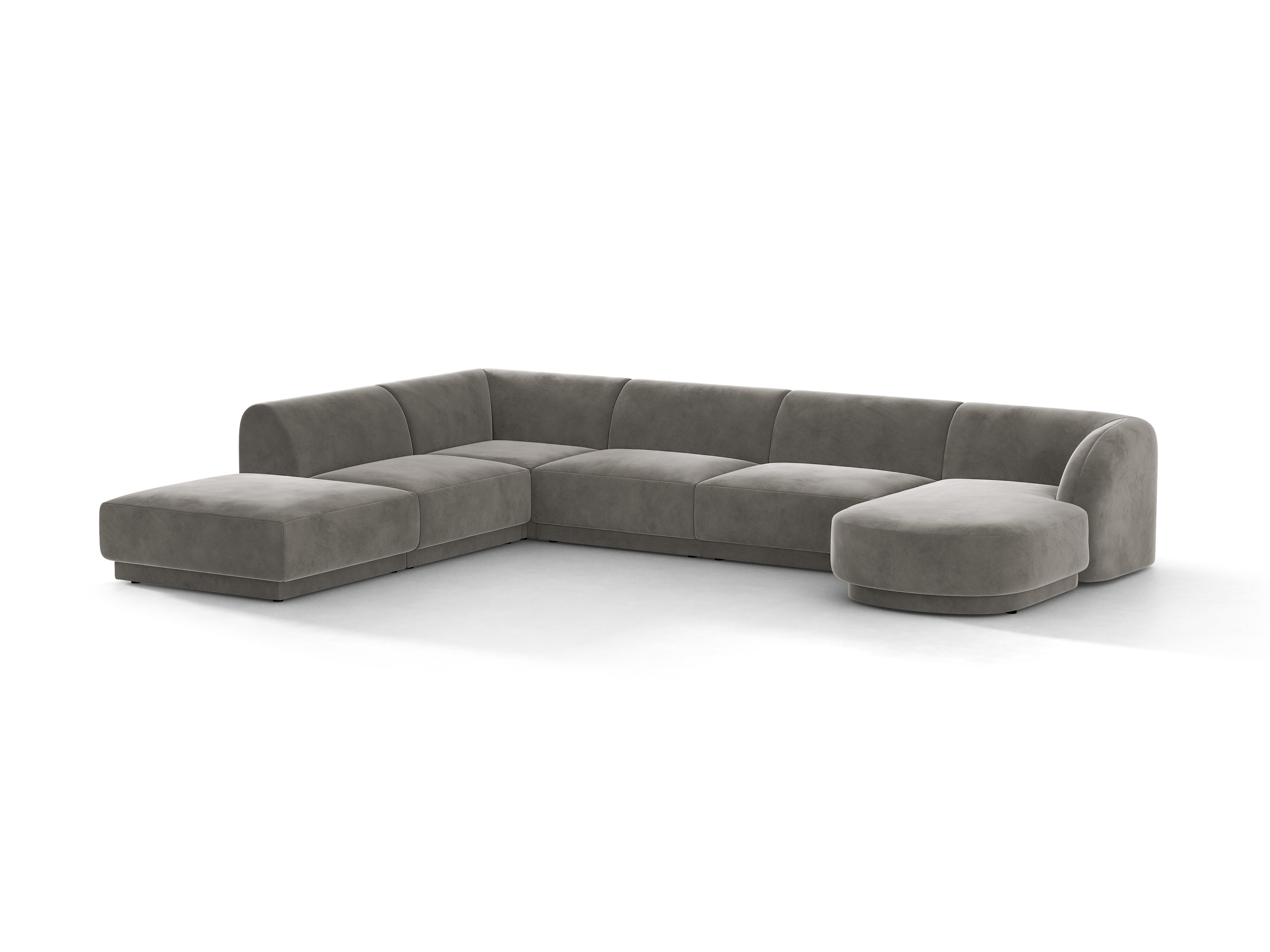 Velvet corner sofa for 6 people in left-facing U shape MILEY light gray