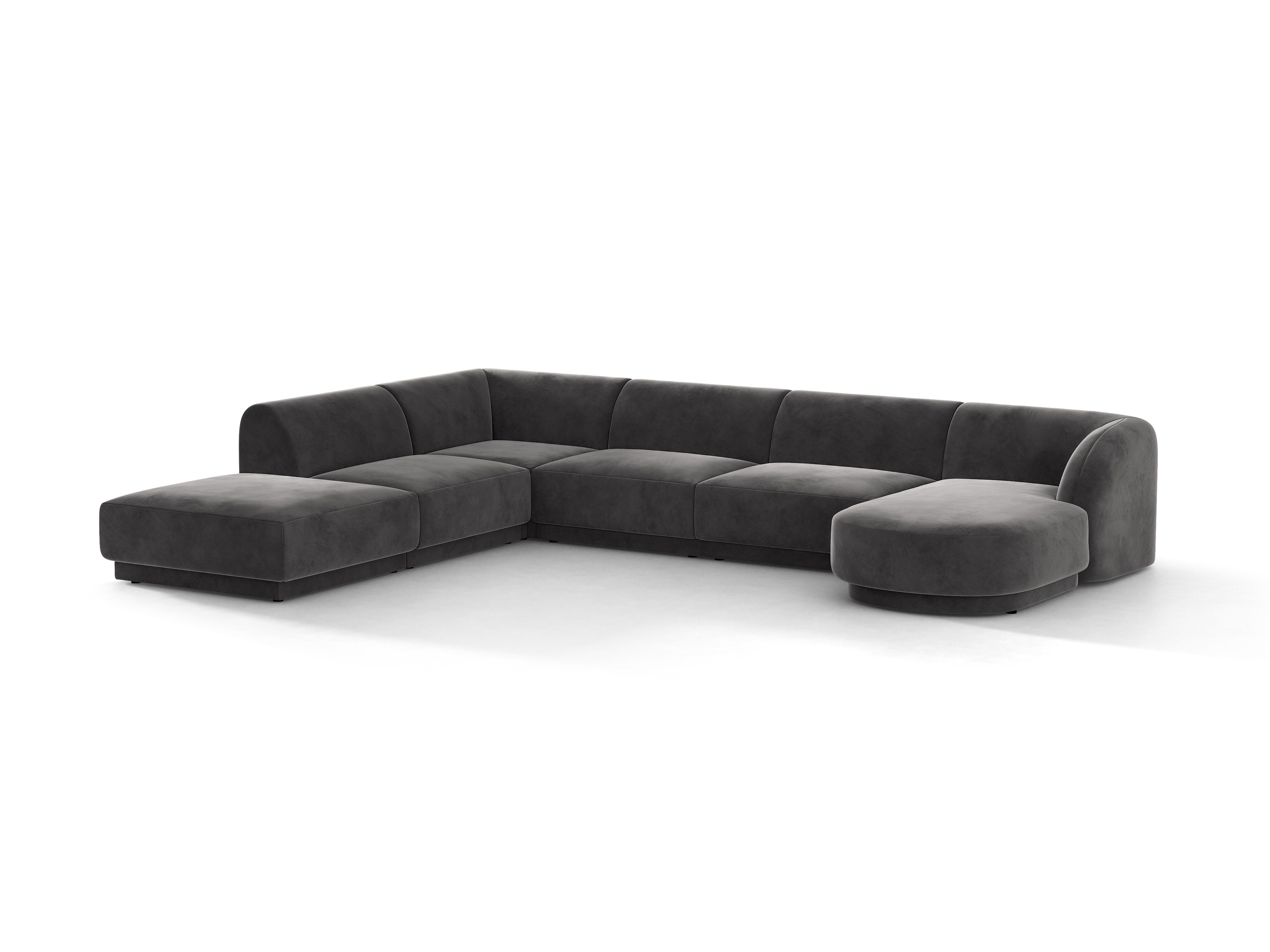 Velvet corner sofa for 6 people in left-facing U shape MILEY dark gray