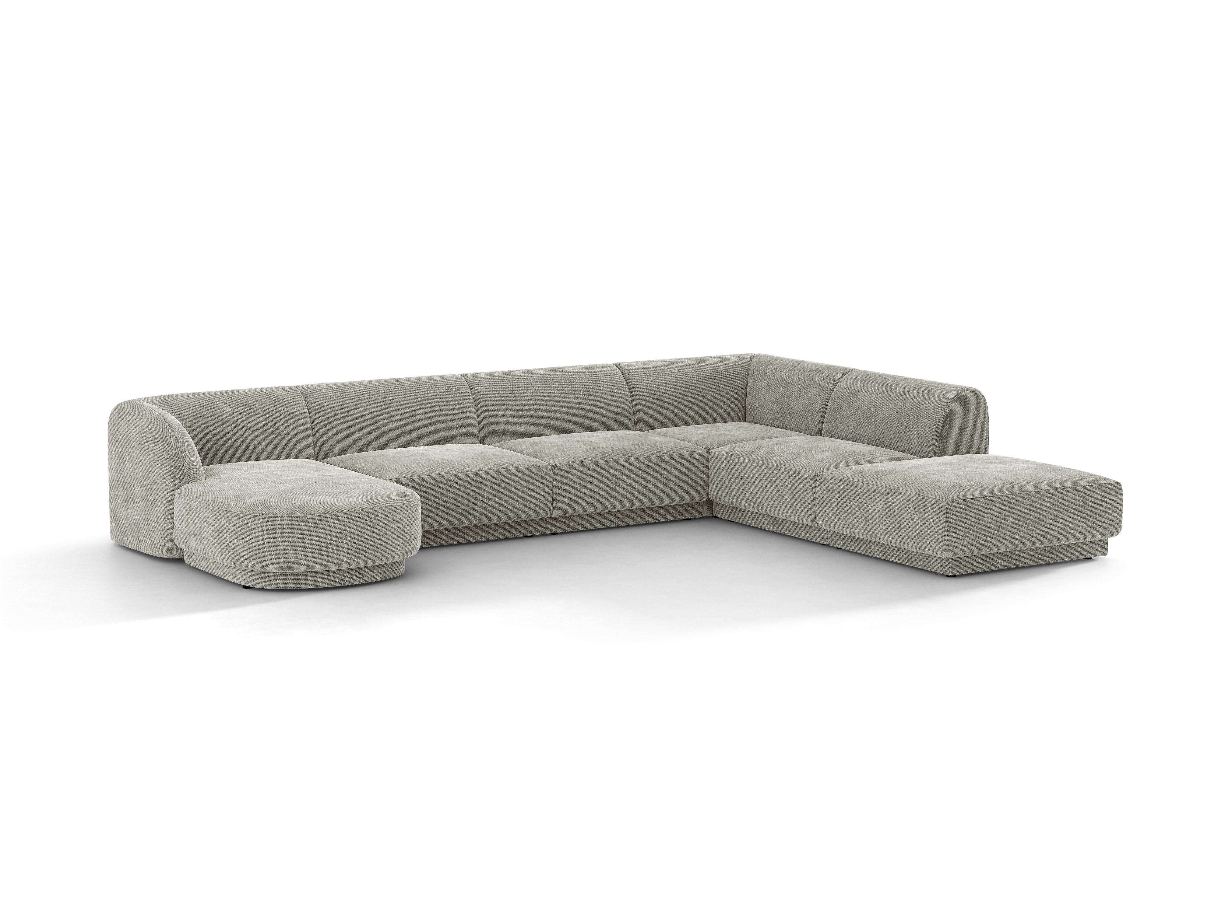 Narożnik prawostronny panoramiczny 6-osobowy MILEY jasnoszary szenil jedwabisty – sofa narożna