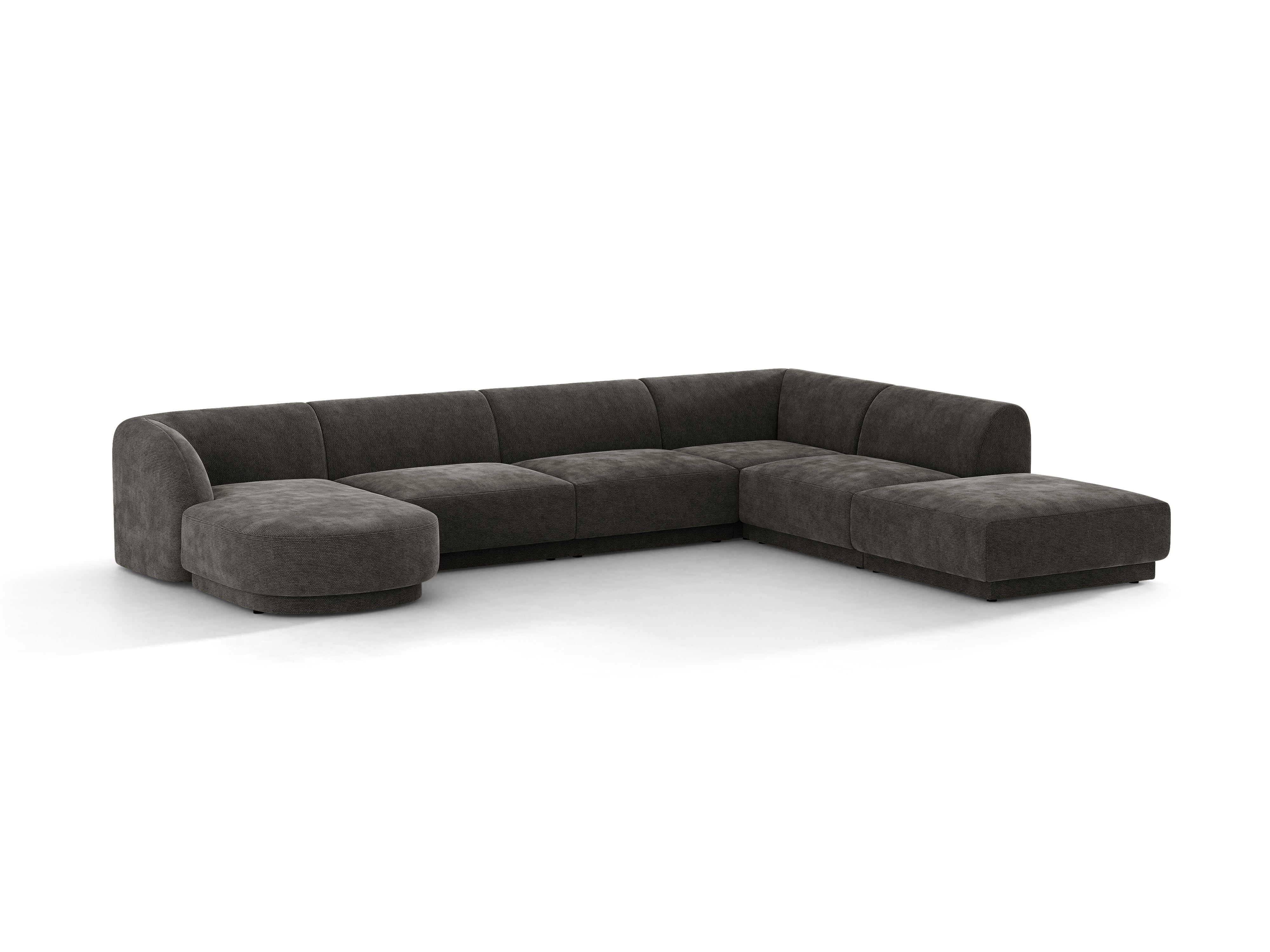 Narożnik prawostronny panoramiczny 6-osobowy MILEY szary szenil jedwabisty – sofa narożna