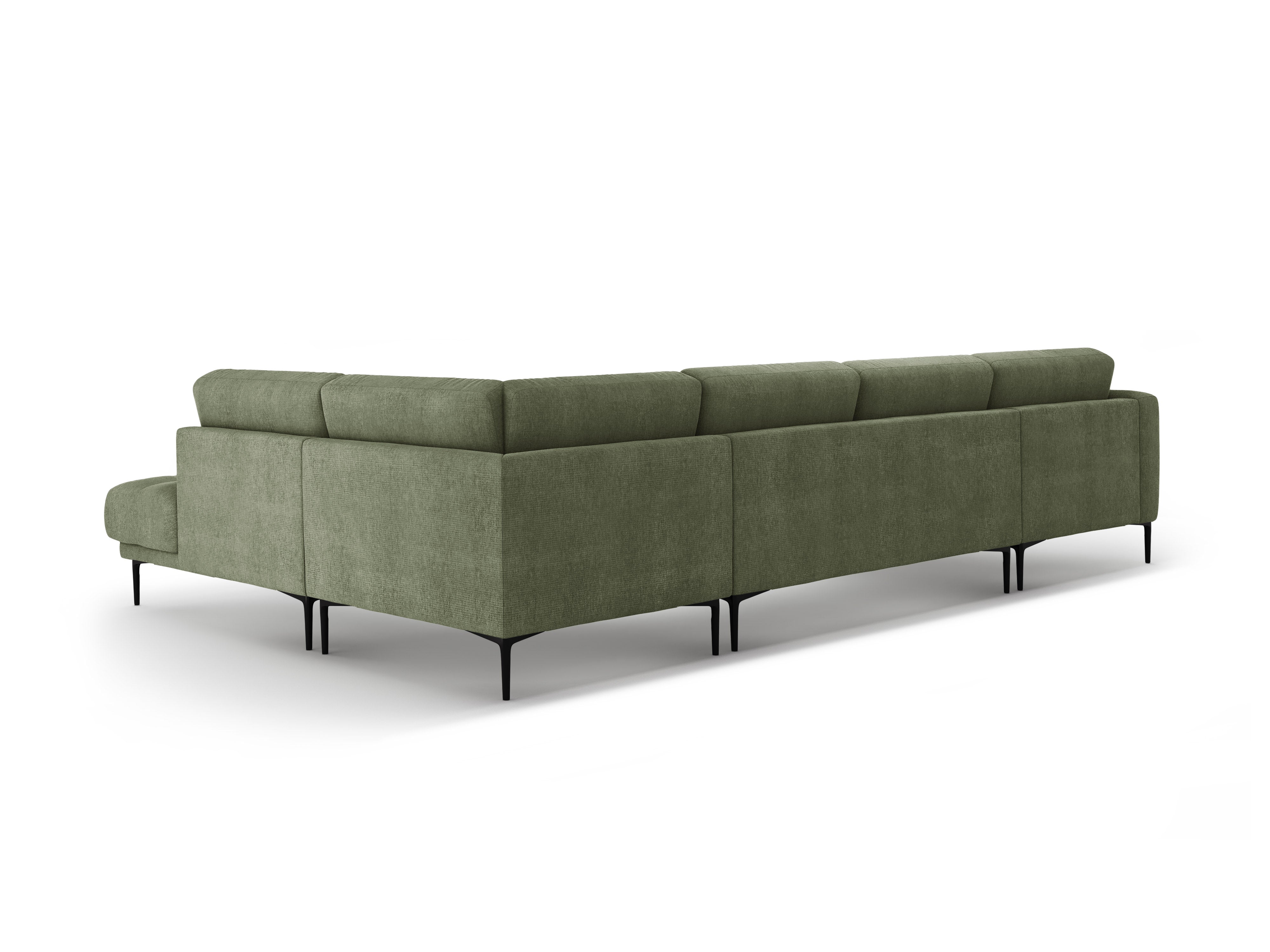 Right-facing panoramic corner sofa BEMY olive chenille