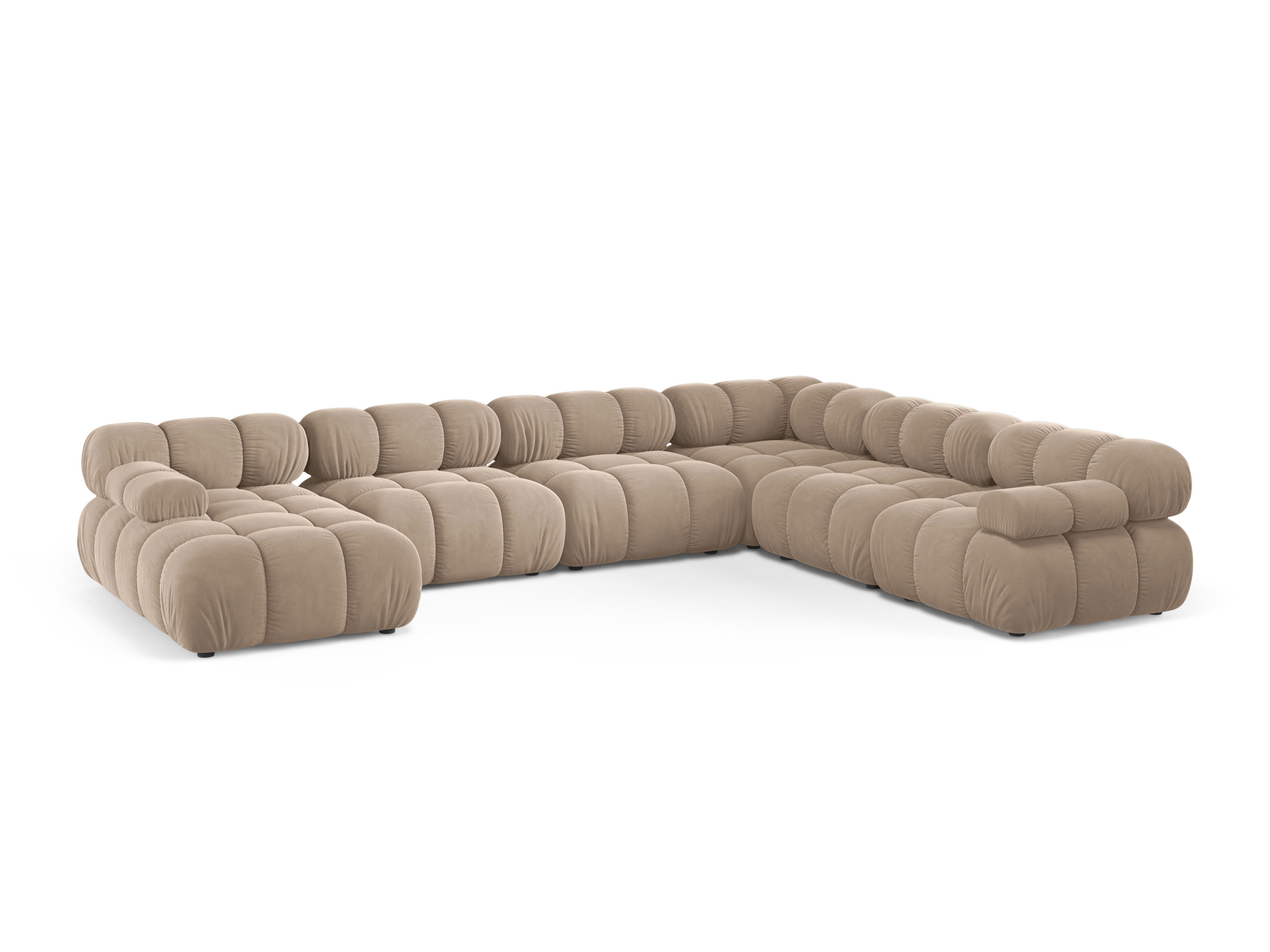 Right-facing panoramic corner sofa BELLIS in beige velvet