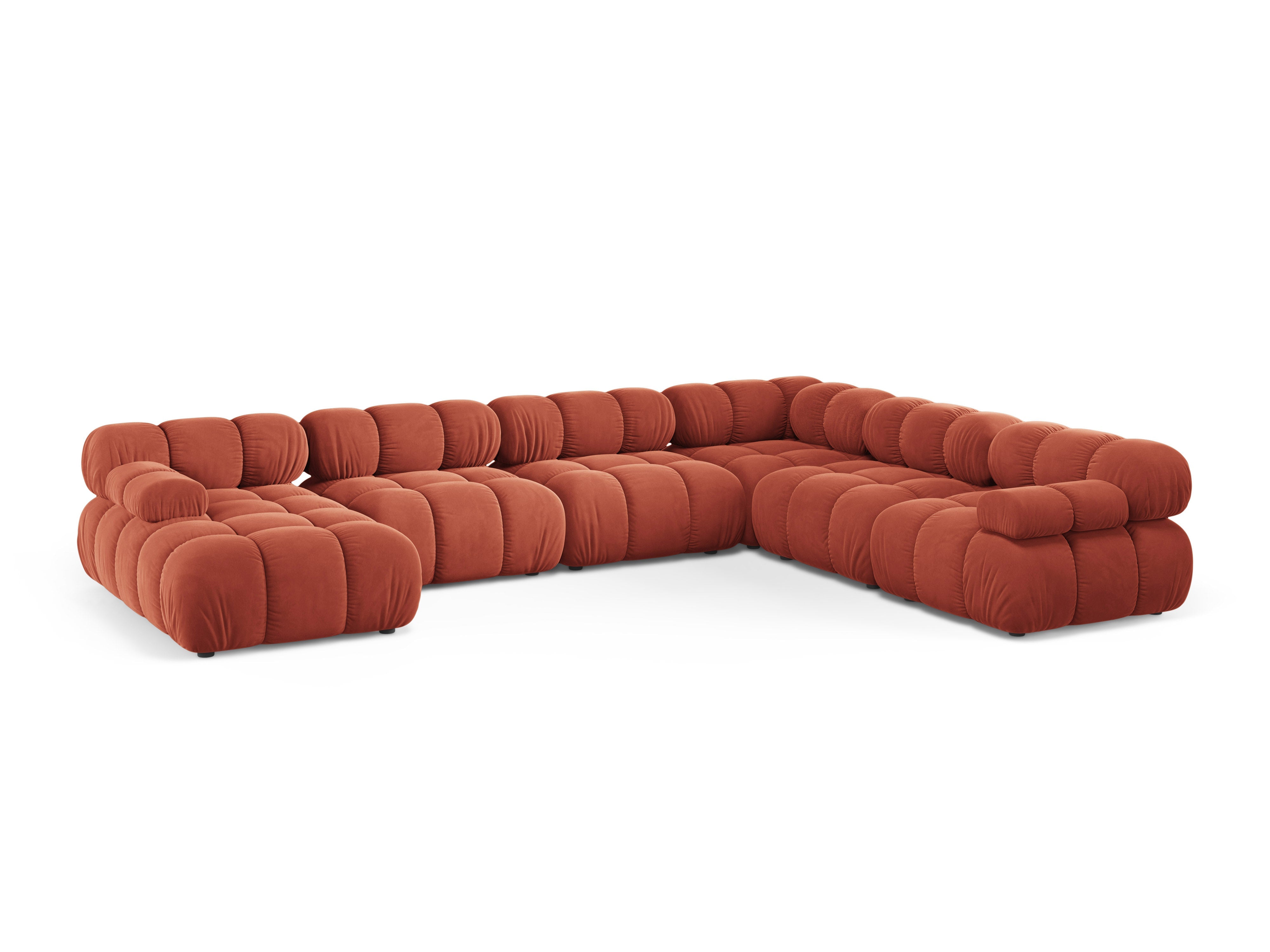 Right-facing panoramic corner sofa BELLIS in coral velvet