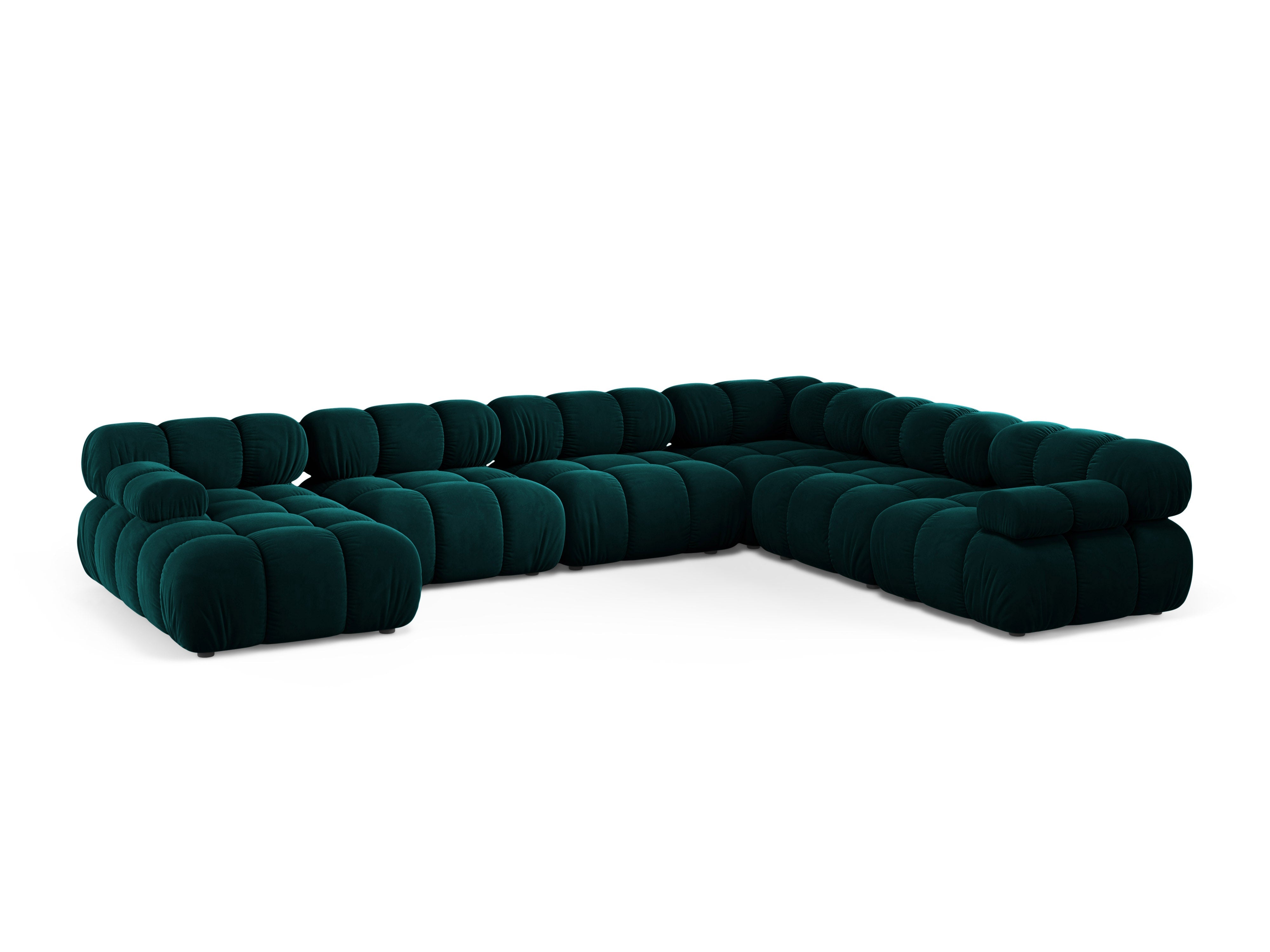 Right-facing panoramic corner sofa BELLIS in deep petrol velvet