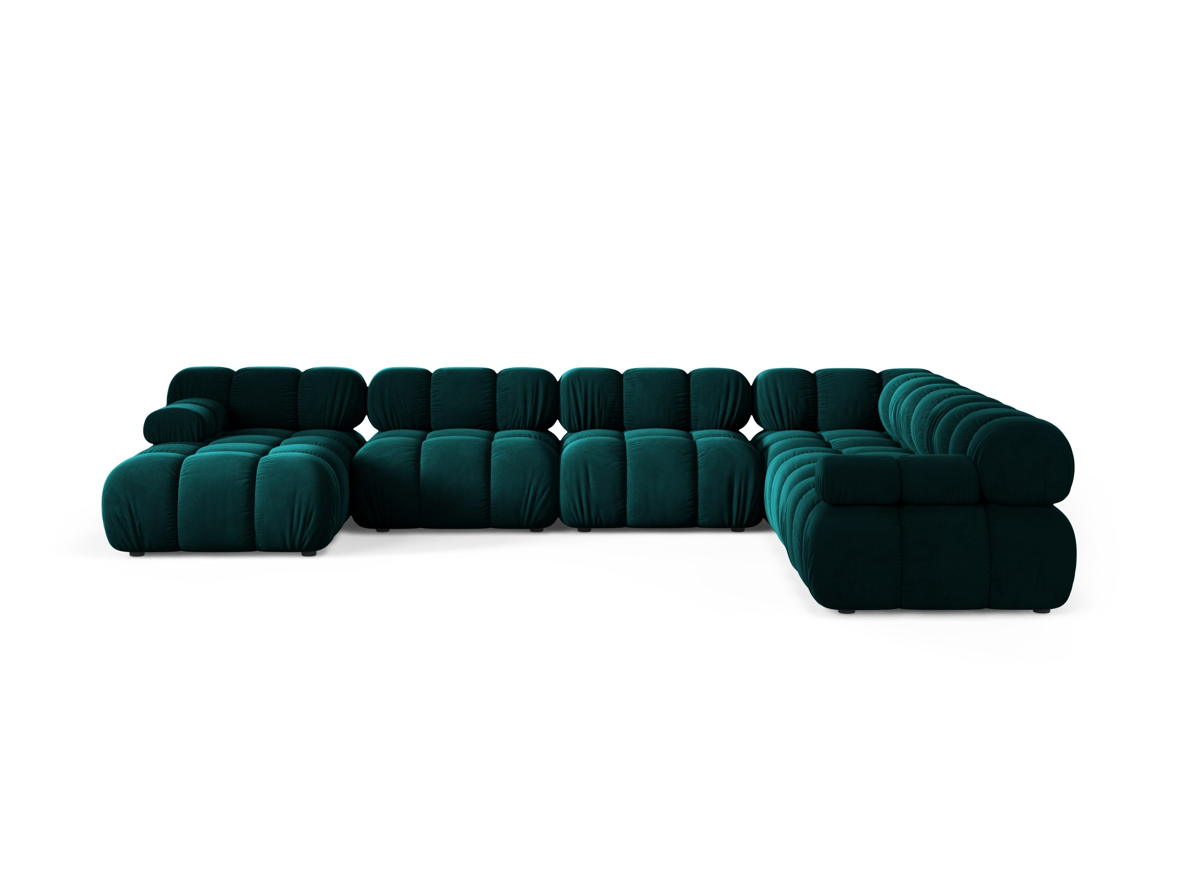 Right-facing panoramic corner sofa BELLIS in deep petrol velvet