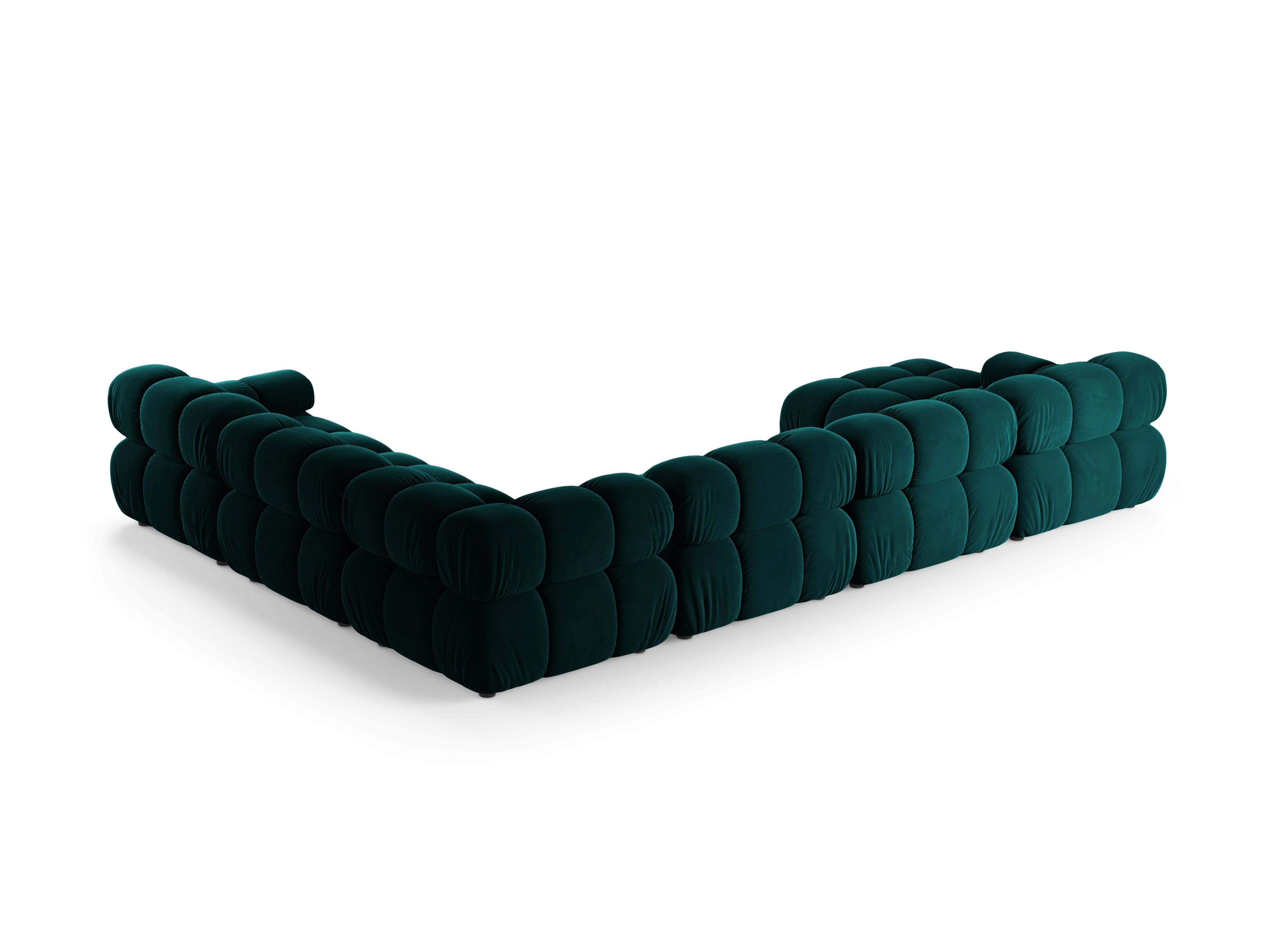 Right-facing panoramic corner sofa BELLIS in deep petrol velvet