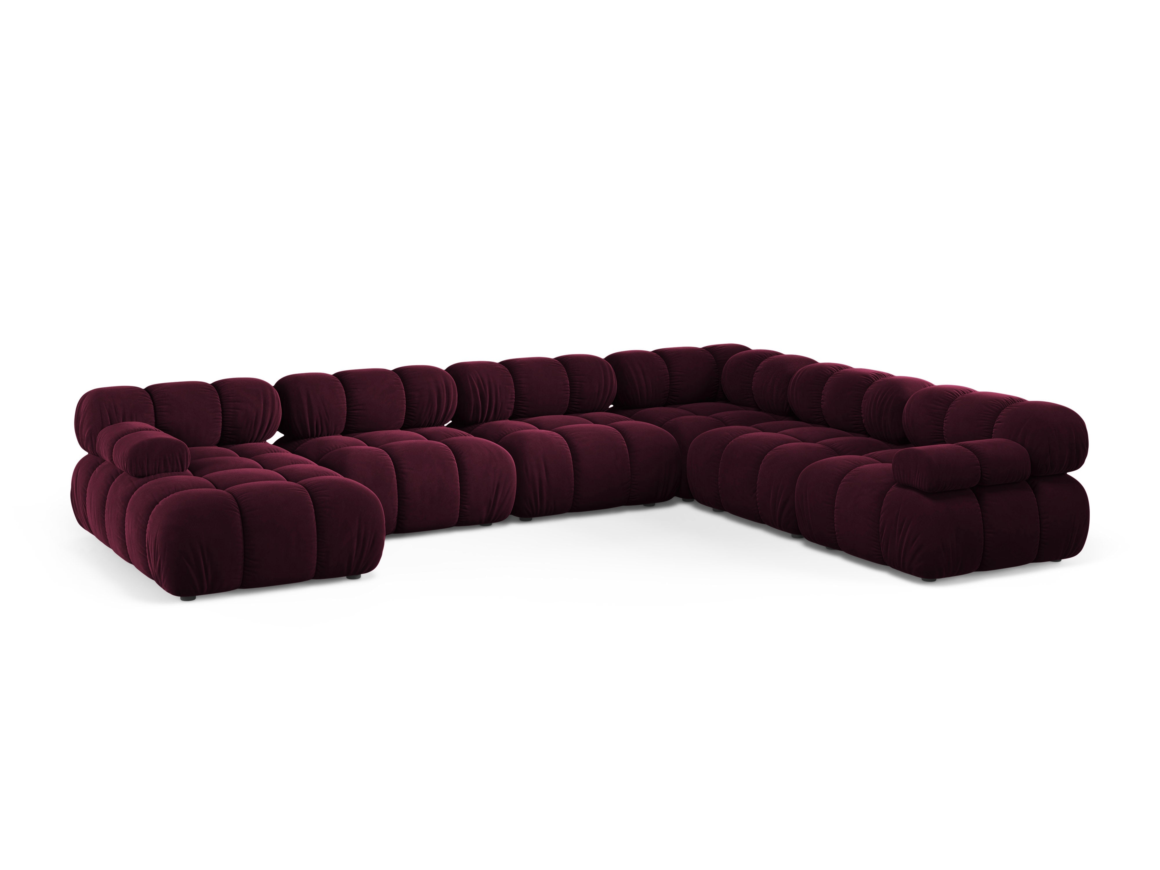 Right-facing panoramic corner sofa BELLIS in burgundy velvet
