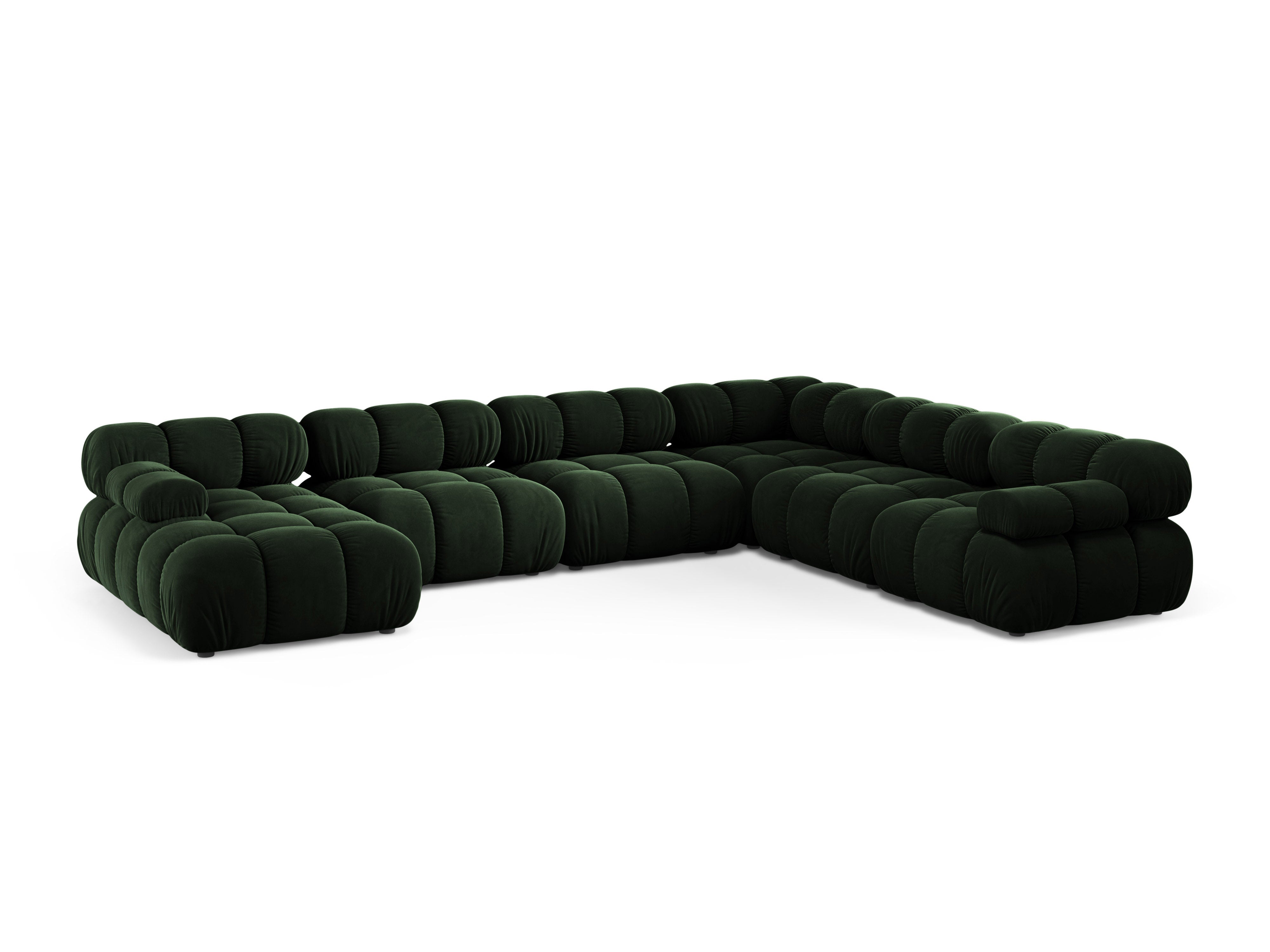Right-facing panoramic corner sofa BELLIS in bottle green velvet