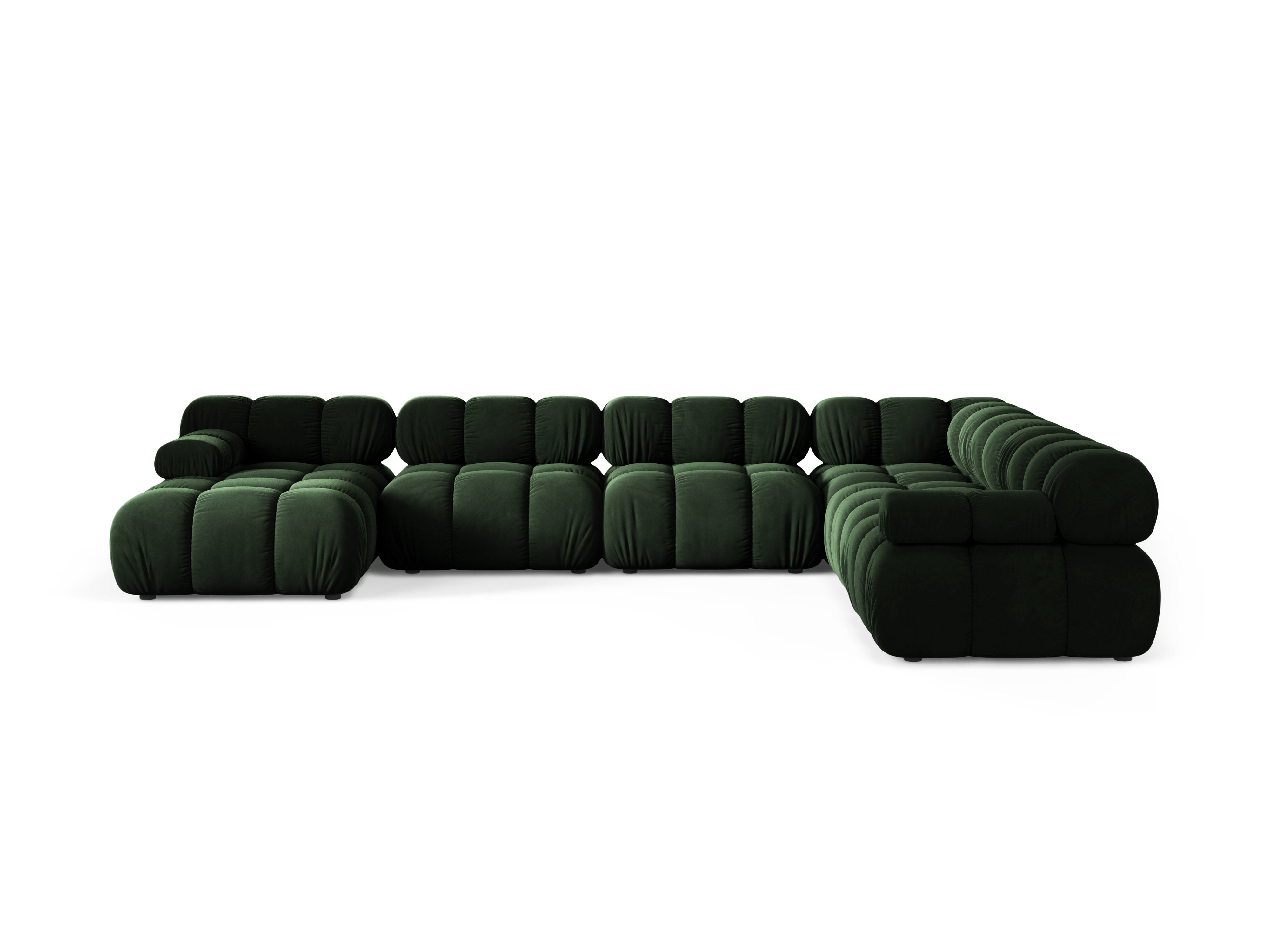 Right-facing panoramic corner sofa BELLIS in bottle green velvet