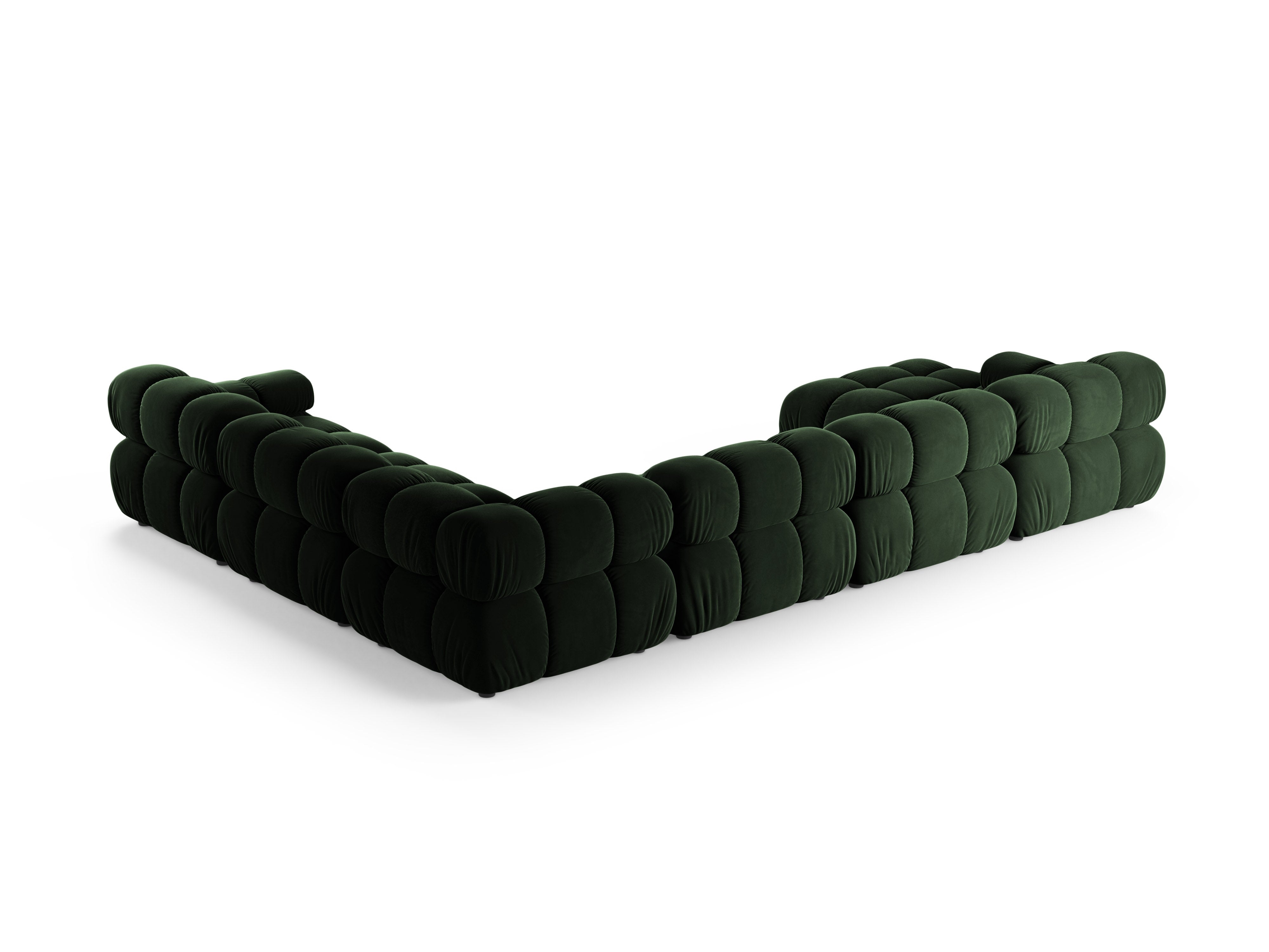 Right-facing panoramic corner sofa BELLIS in bottle green velvet