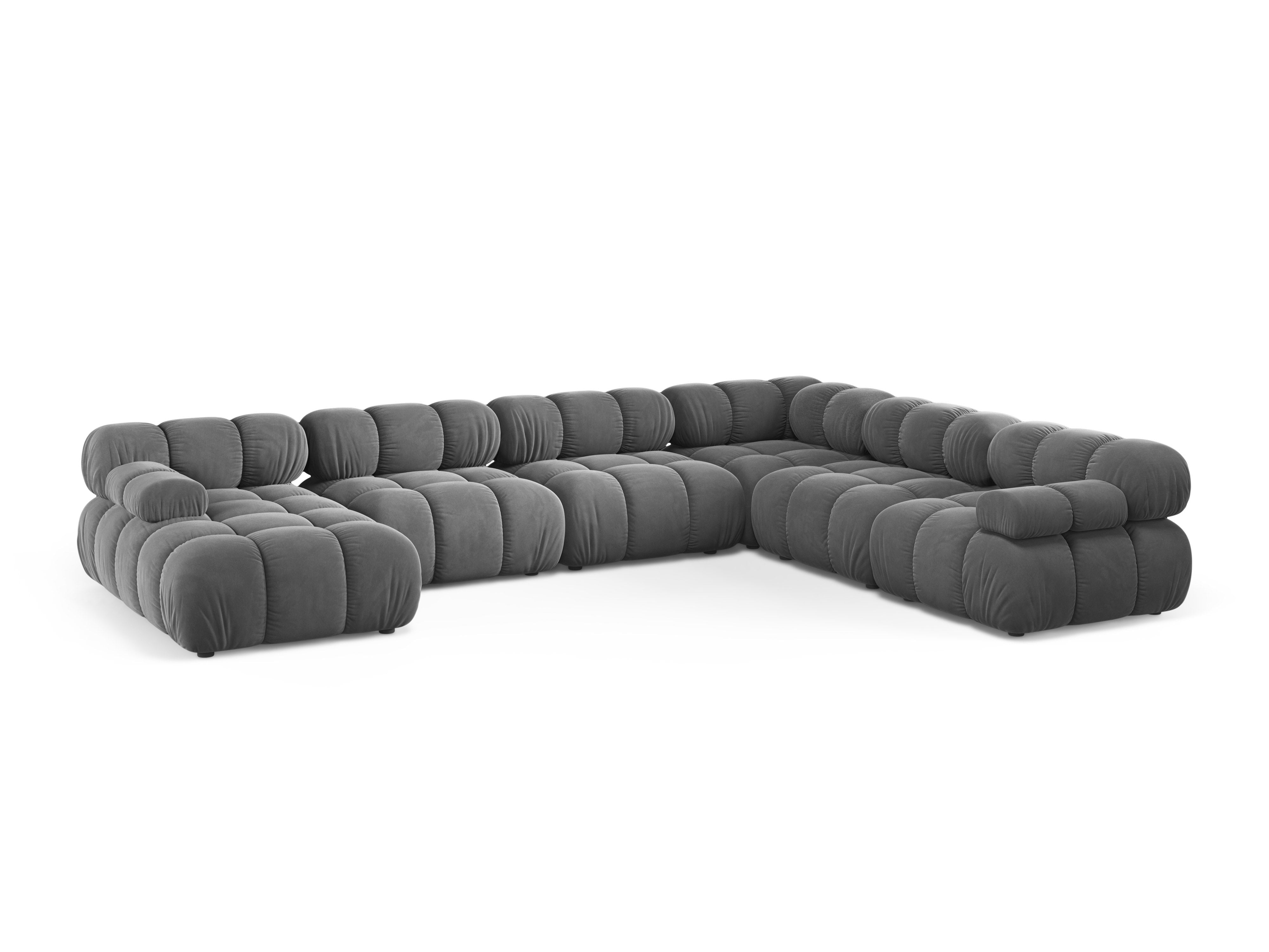 Right-facing panoramic corner sofa BELLIS in gray velvet