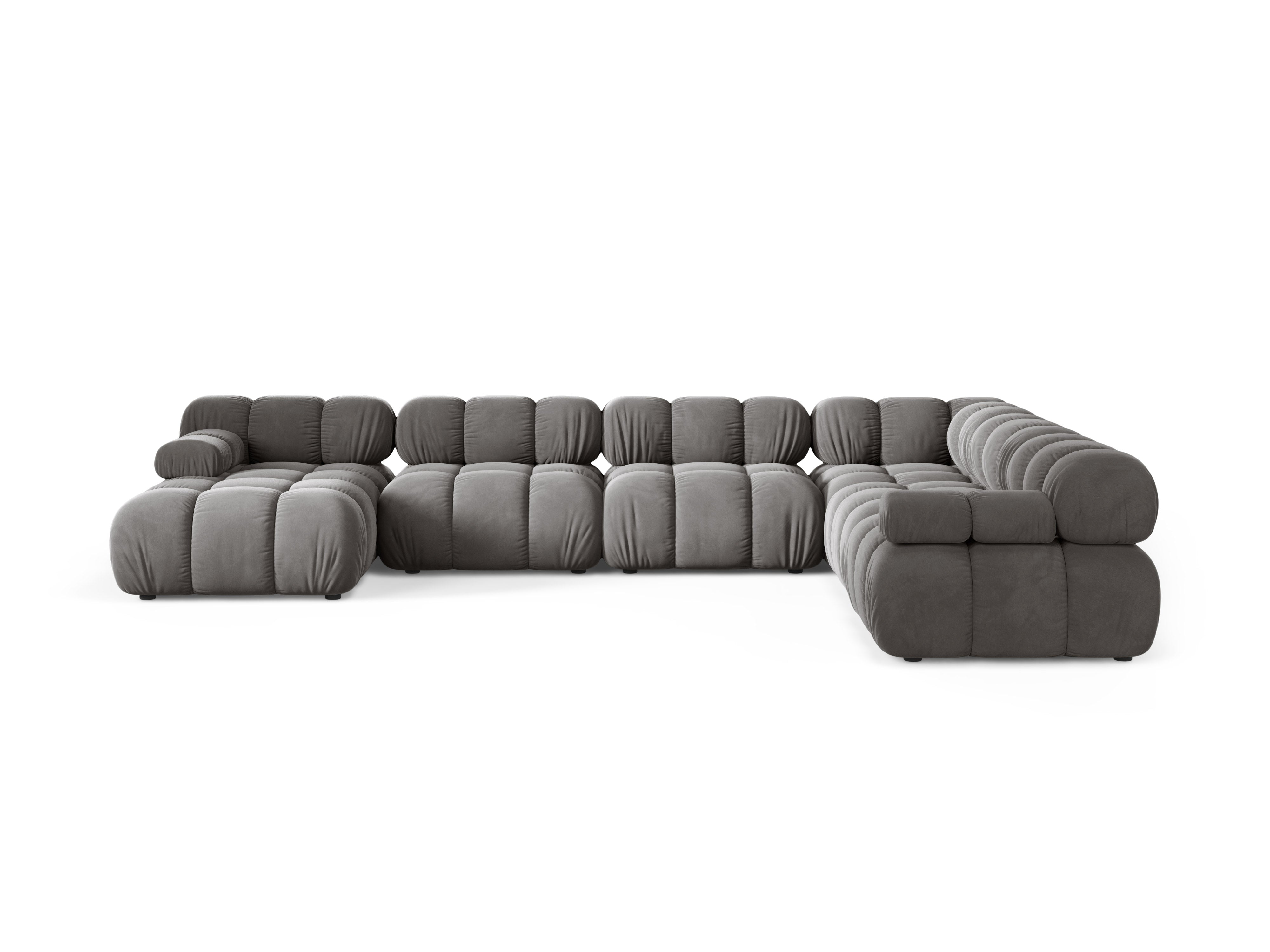 Gray velvet right-facing panoramic corner sofa BELLIS