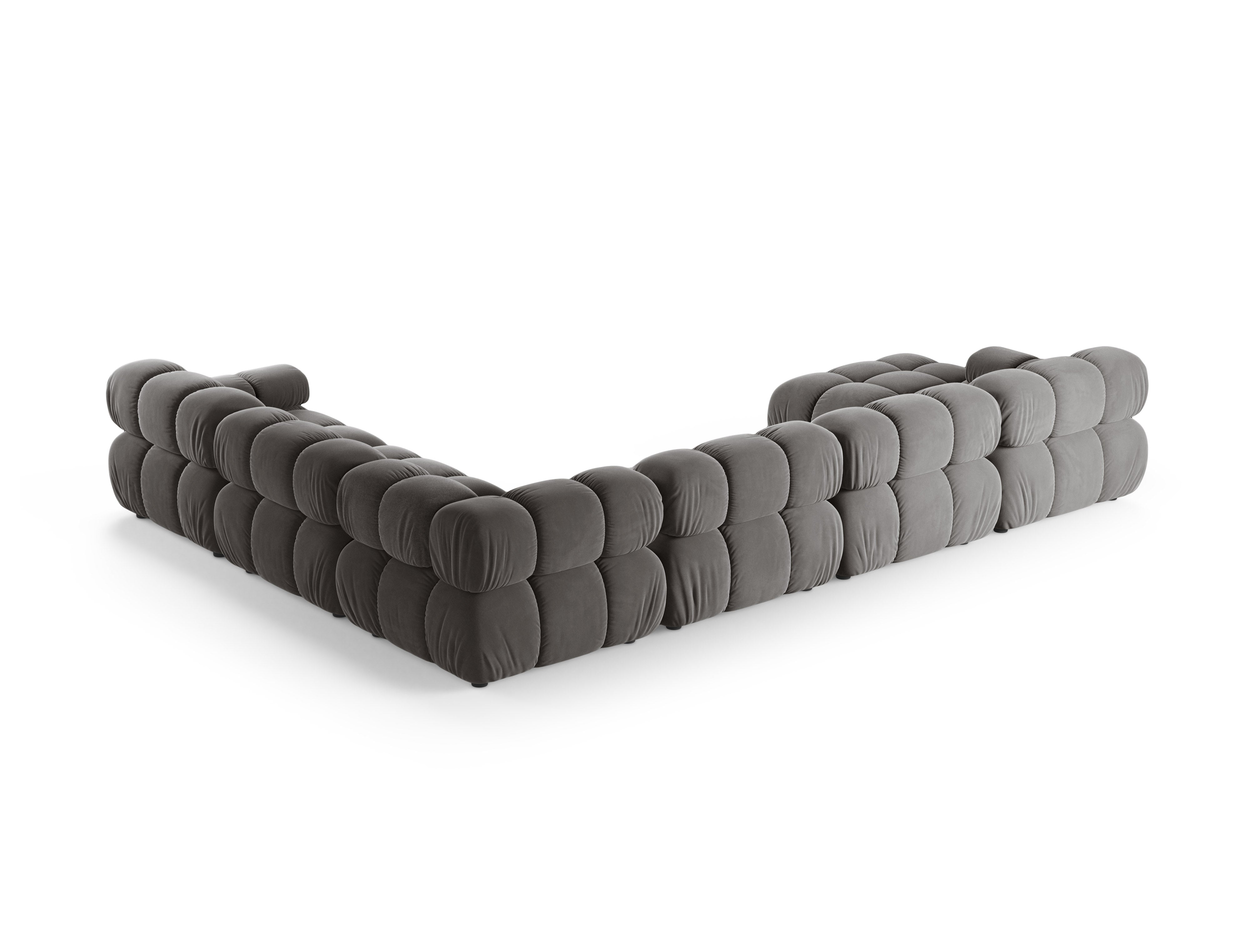 Gray velvet right-facing panoramic corner sofa BELLIS