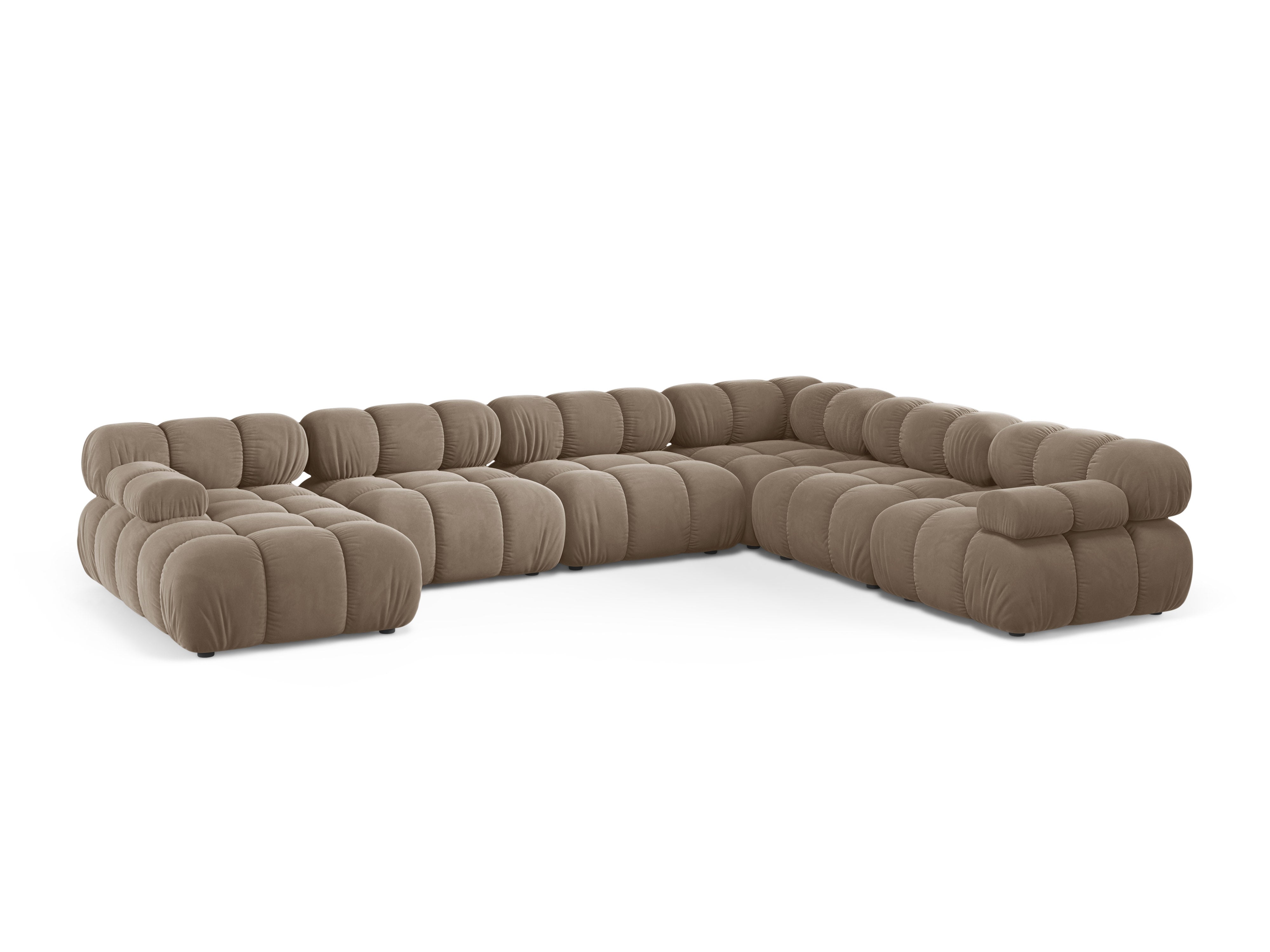 Panoramic Velvet Corner Sofa Right Side BELLIS Cappuccino
