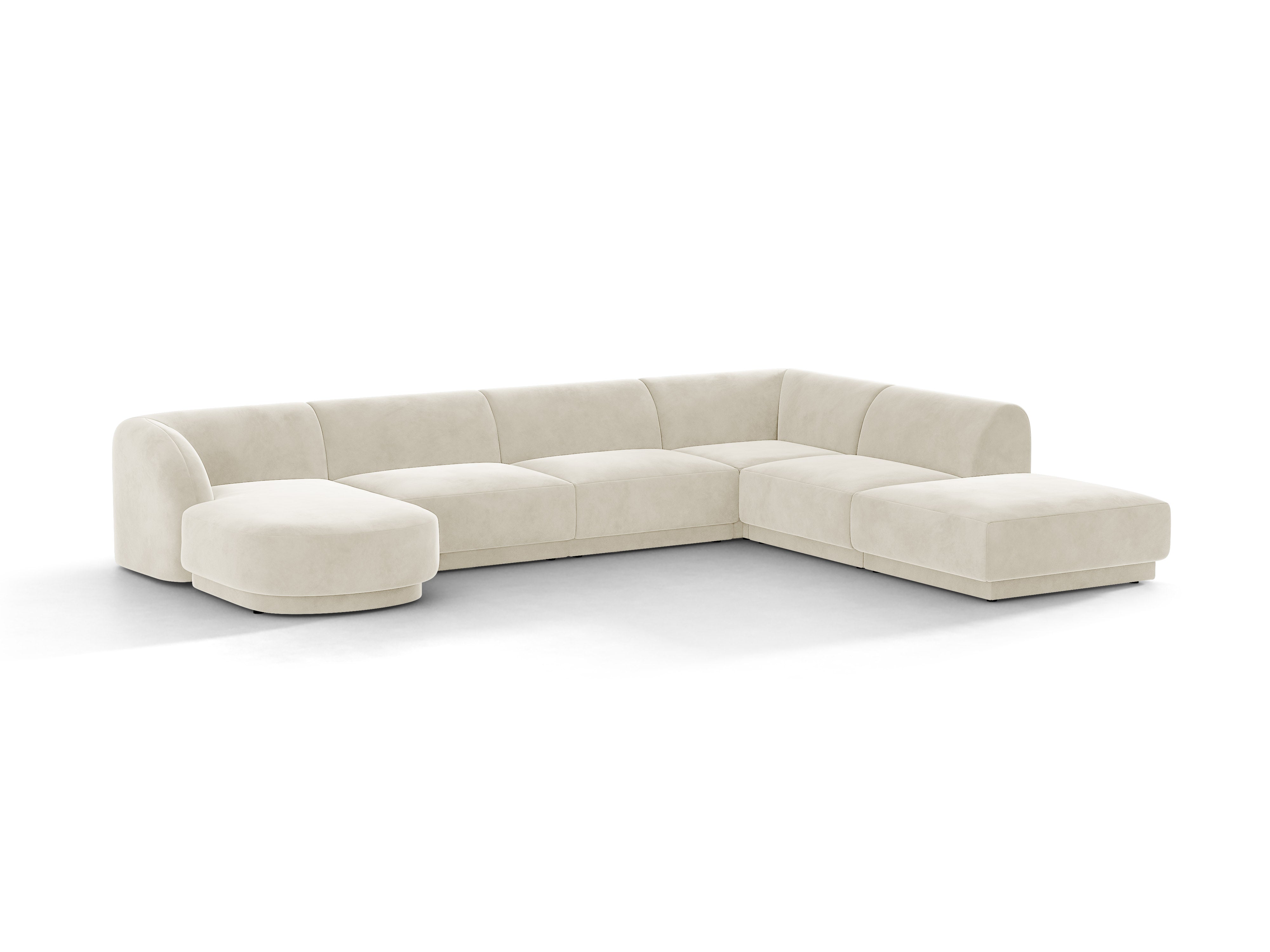 Velvet corner sofa for 6 people in right-facing U shape MILEY beige