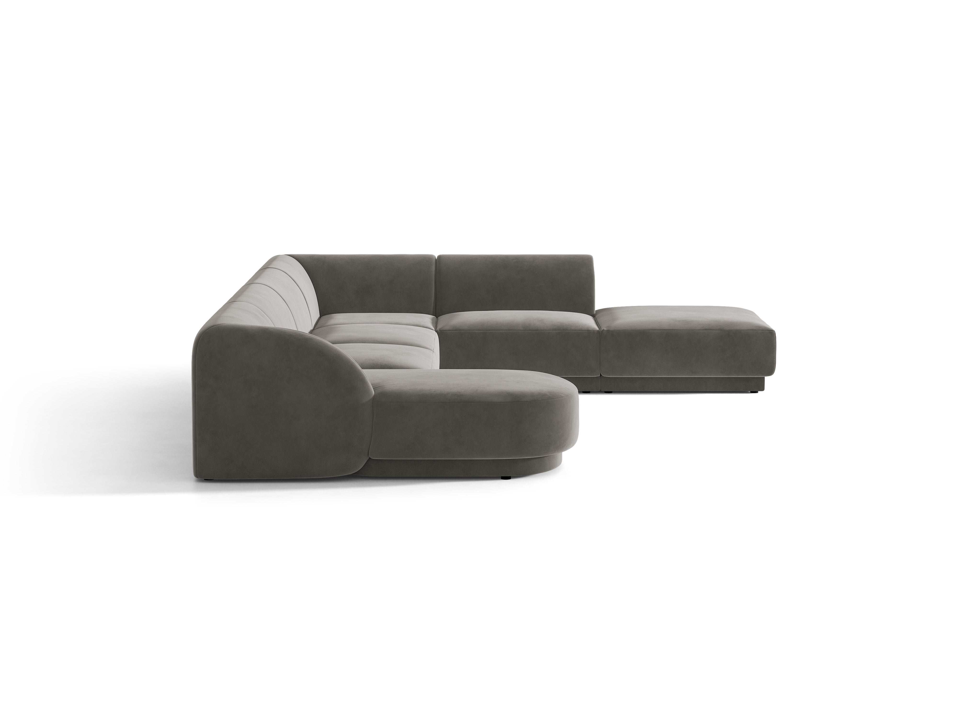 Velvet corner sofa for 6 people in right-facing U shape MILEY light gray