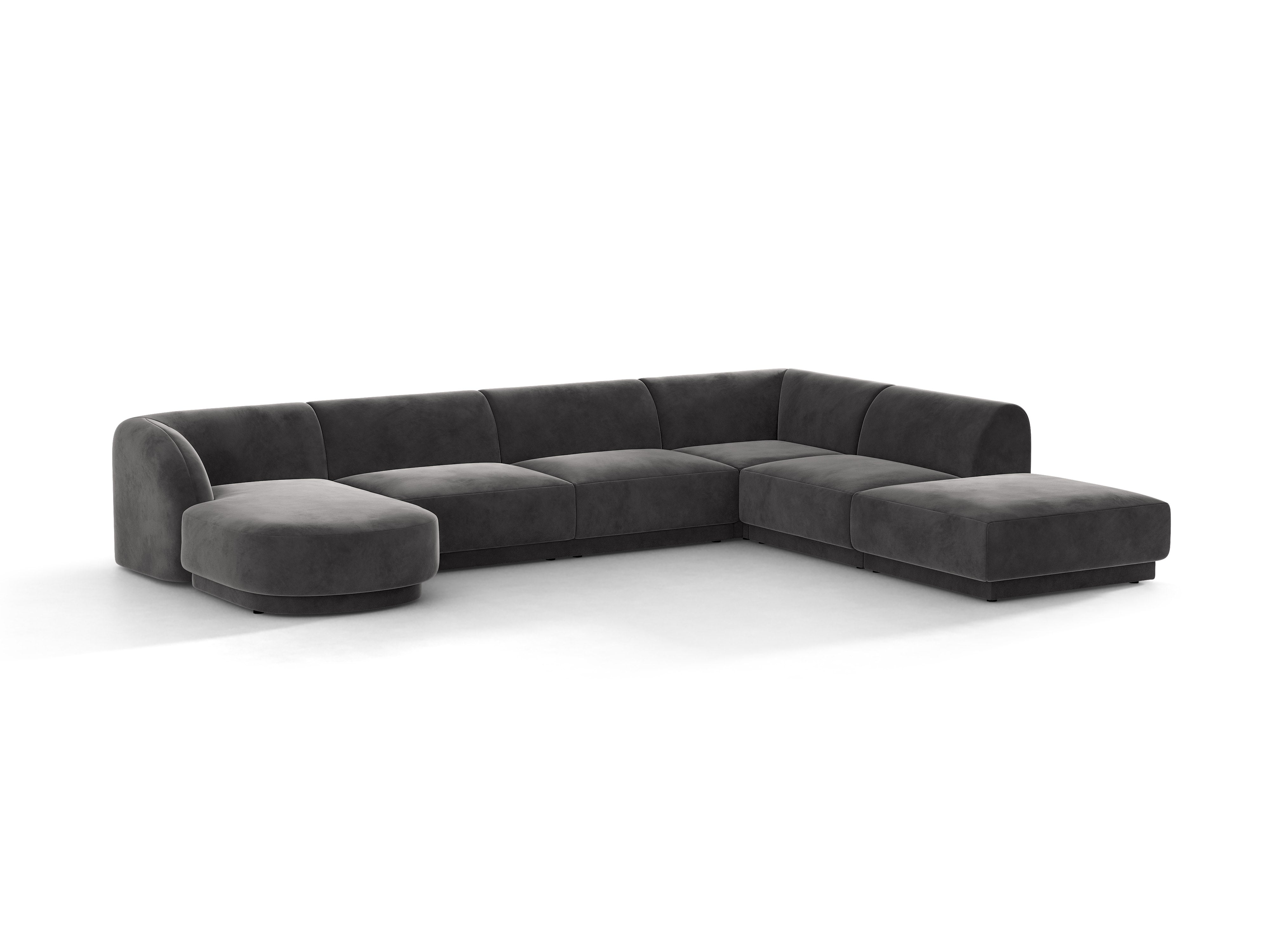 Velvet corner sofa for 6 people in right-facing U shape MILEY dark gray