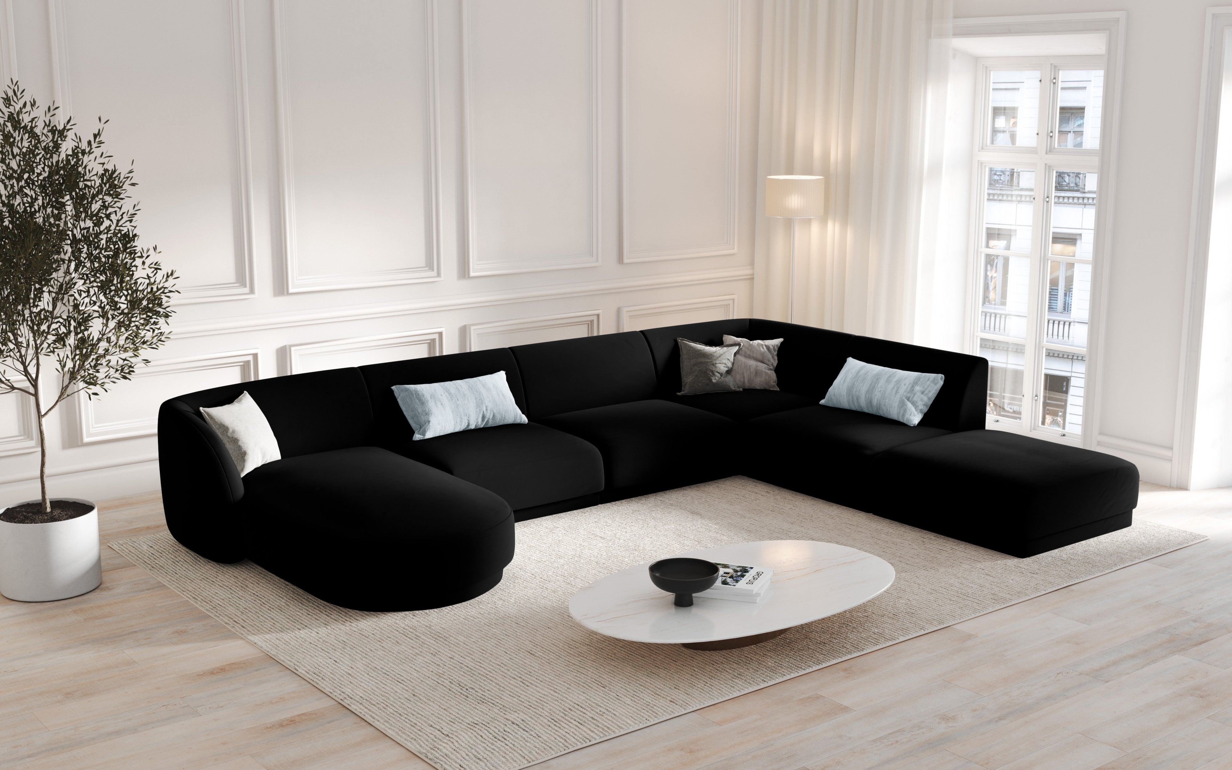 Left-facing modular velvet sofa for 6 people MILEY black