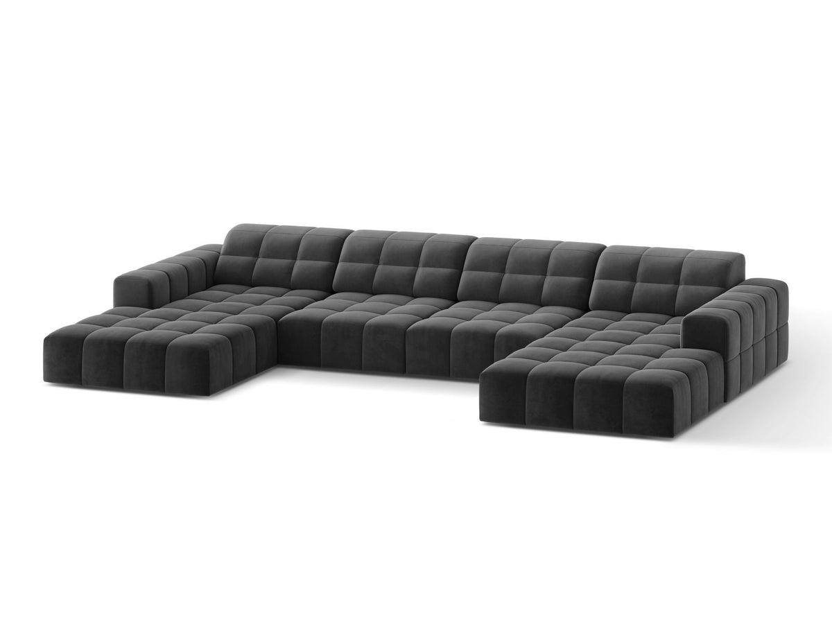 Sofa aksamitna panoramiczna 6-osobowa JENNIFER szary Venus – ujęcie boczne