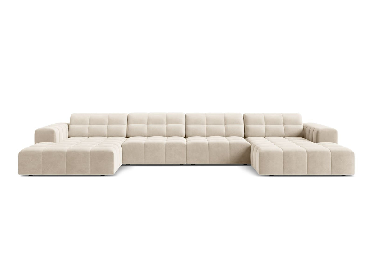 Sofa aksamitna panoramiczna 6-osobowa JENNIFER jasnobeżowy Bluvel – Micadoni