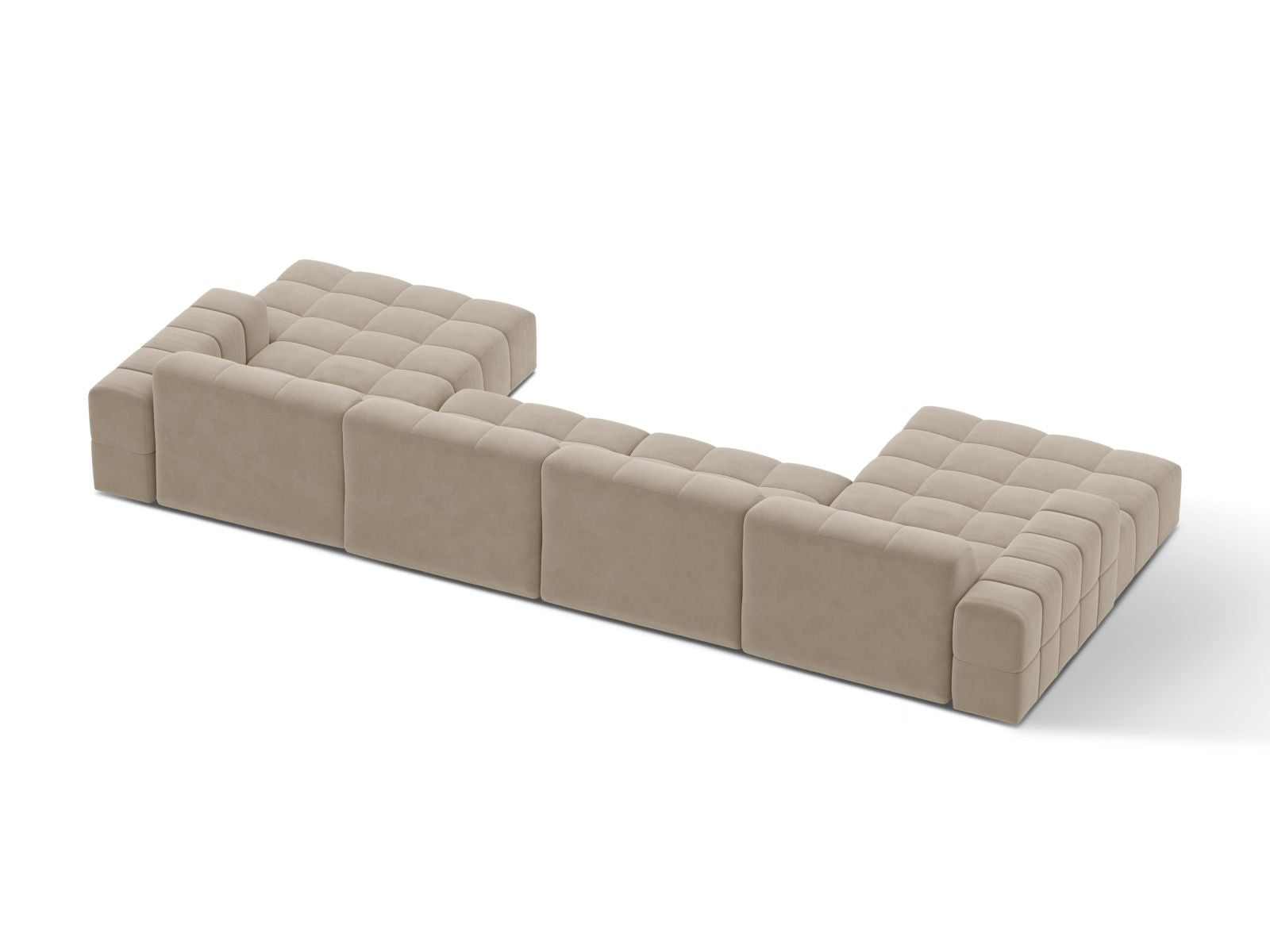 Sofa aksamitna panoramiczna 6-osobowa JENNIFER ciemnobeżowy Bluvel – ujęcie tylne