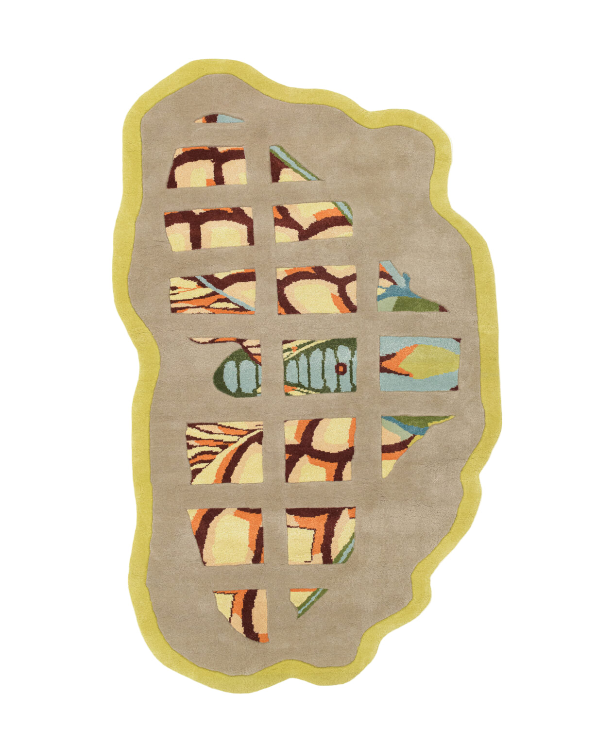 Asymmetrical decorative rug MOTH beige with yellow