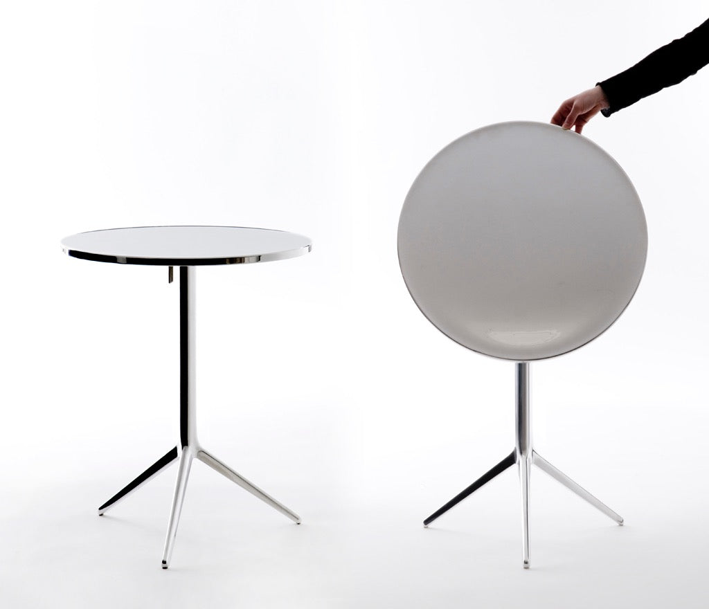 CENTRAL round folding table polished aluminum