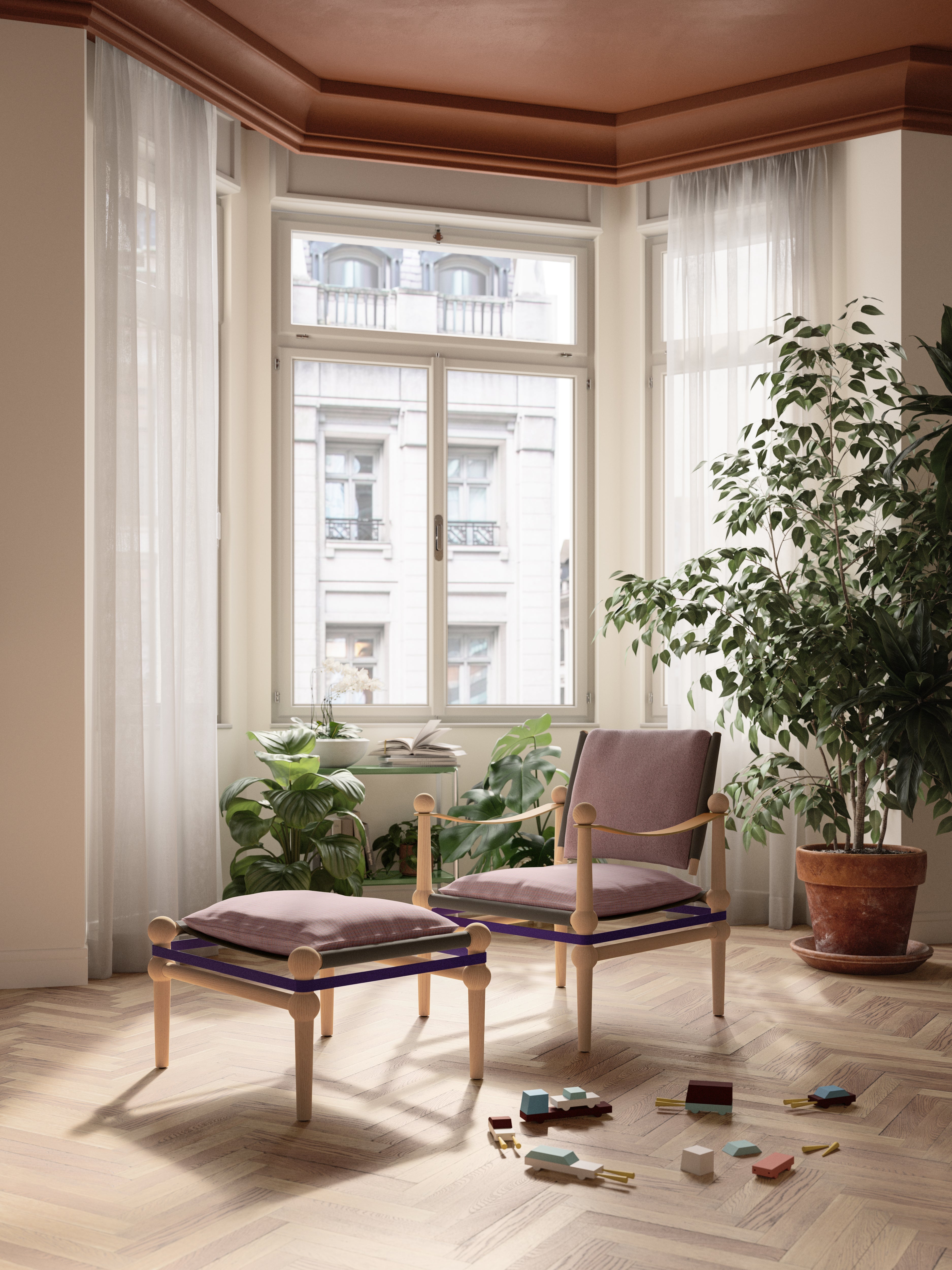 TWAIN personalisierter Ottoman mit schwarzem Buchensockel