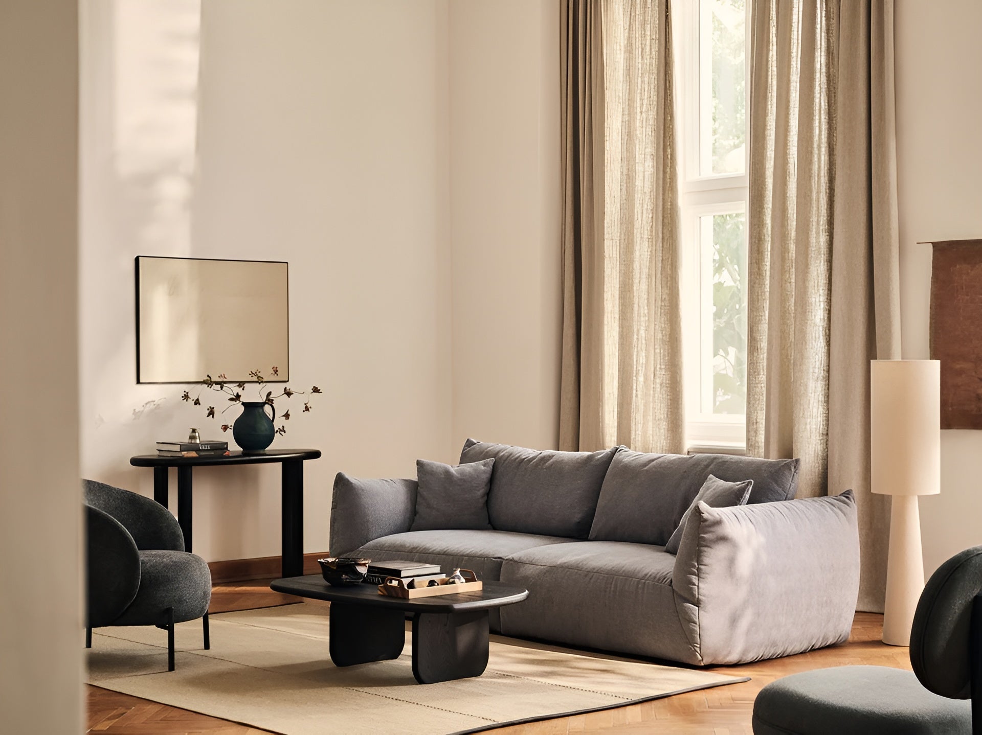 Sofa 4-sitzige CHRIS sandfarbener Chenille