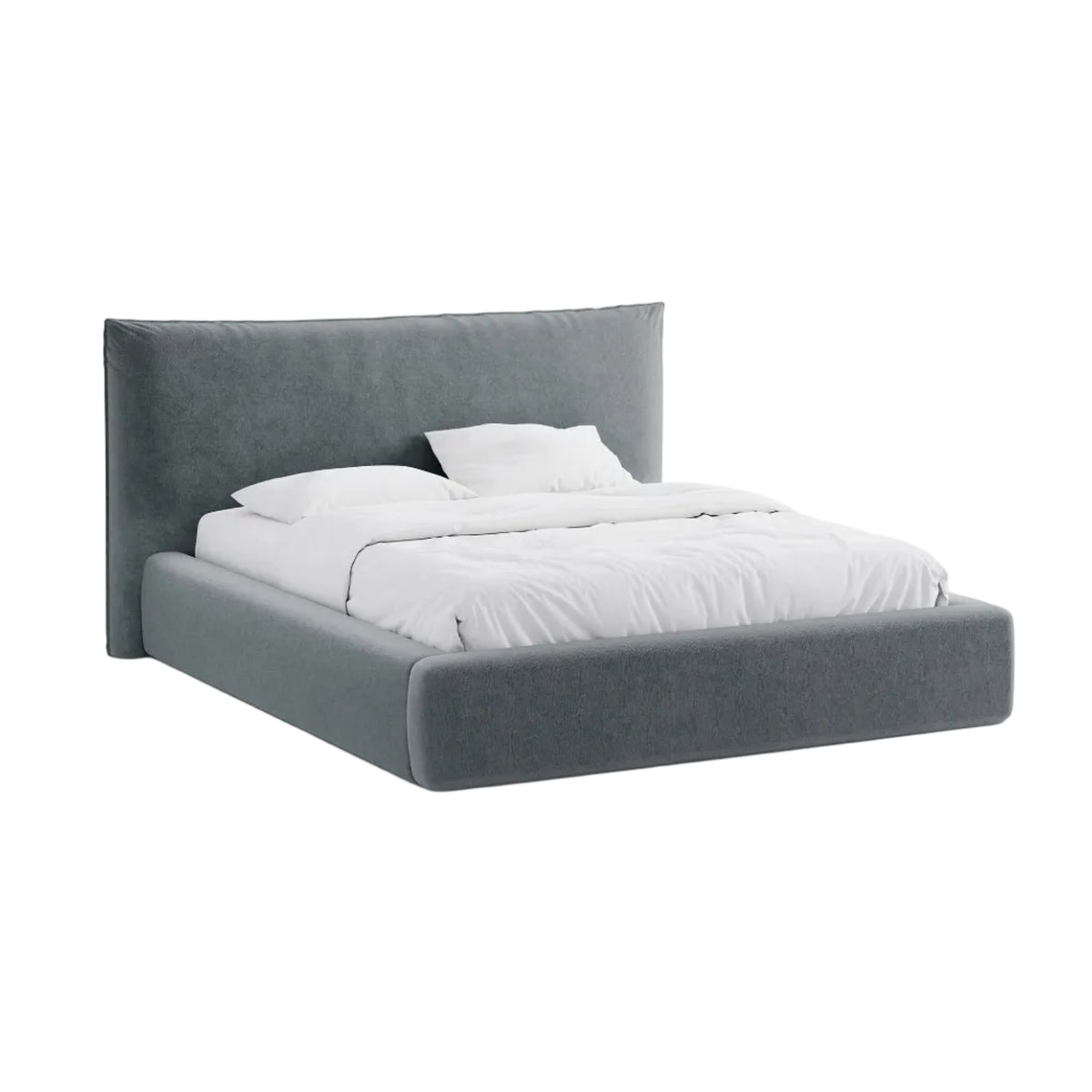 KAELLE bed with storage for bedding in graphite chenille