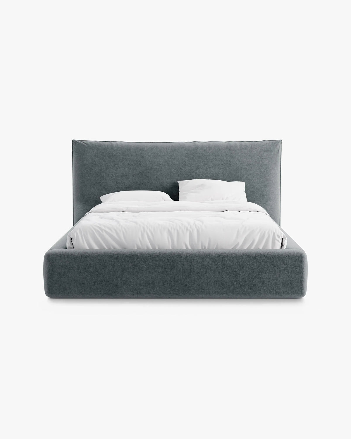 KAELLE bed with storage for bedding in graphite chenille