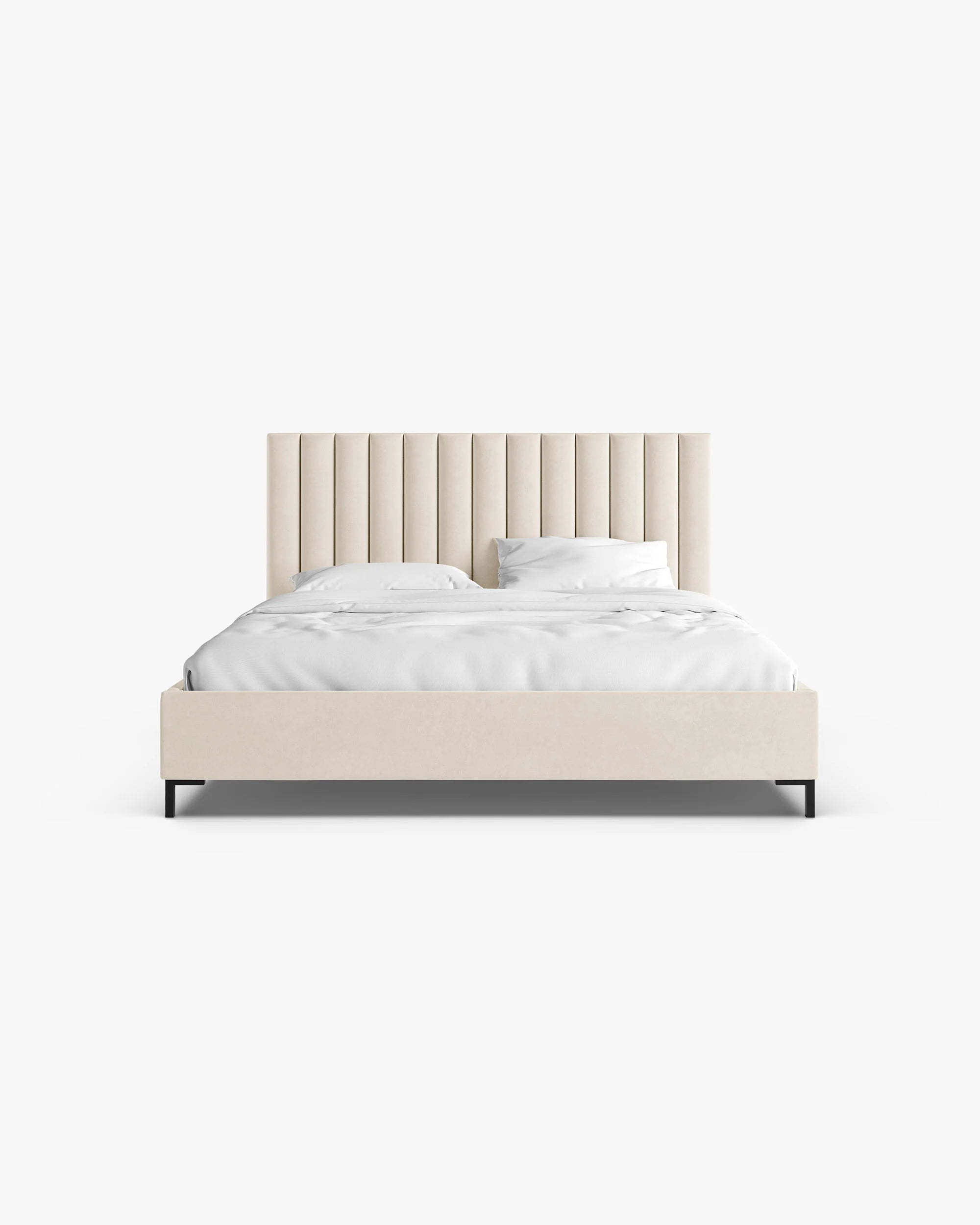 Velvet bed with storage for bedding ALLISON light beige