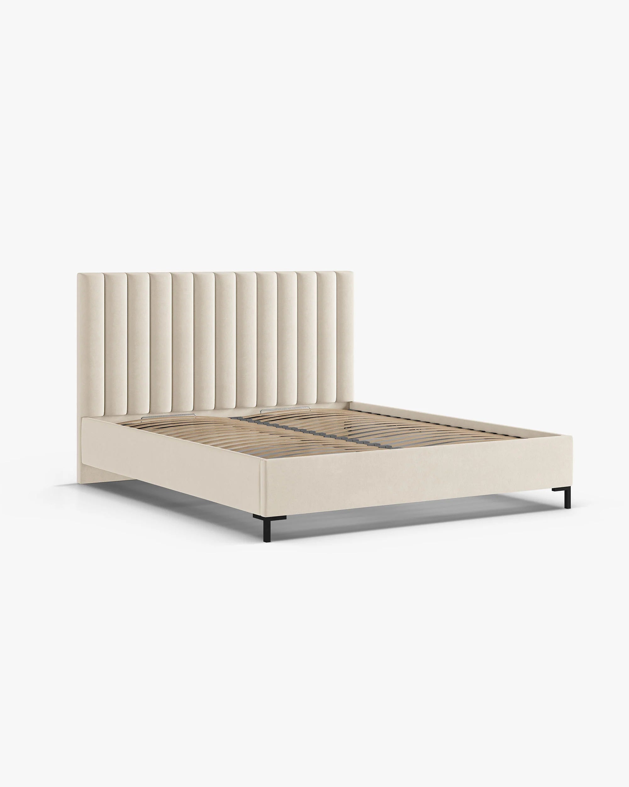 Velvet bed with storage for bedding ALLISON light beige