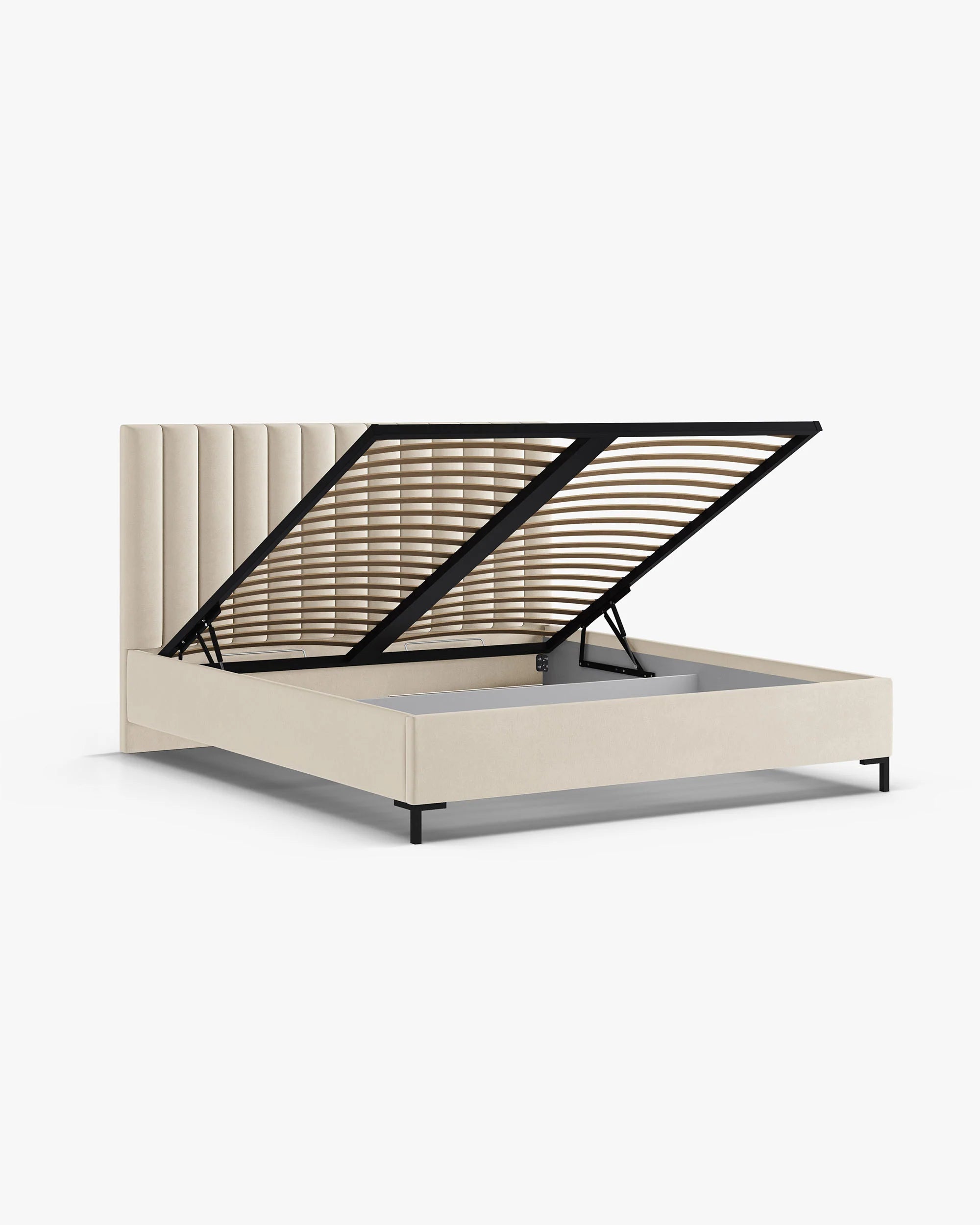 Velvet bed with storage for bedding ALLISON light beige