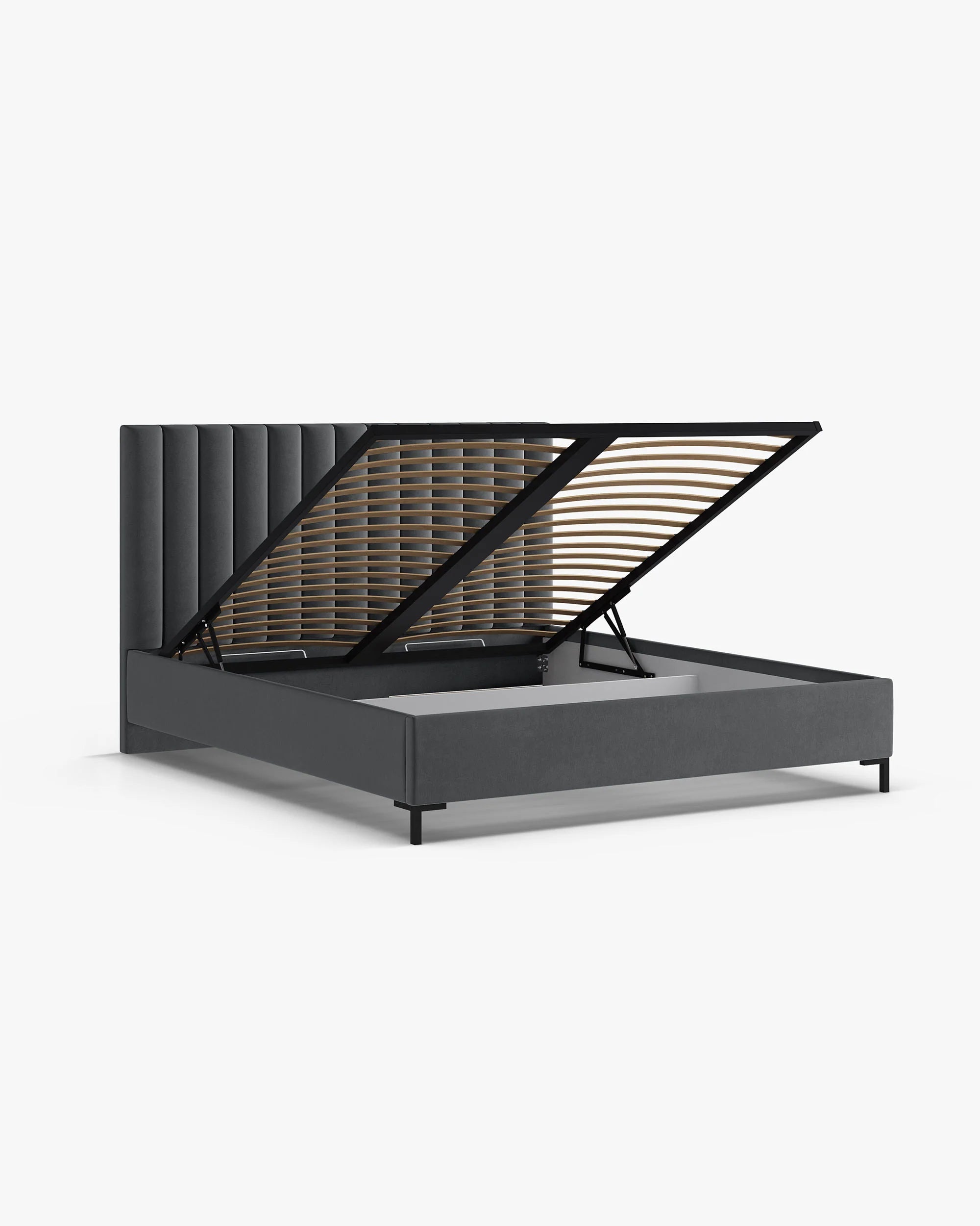 Velvet bed with storage container ALLISON dark gray