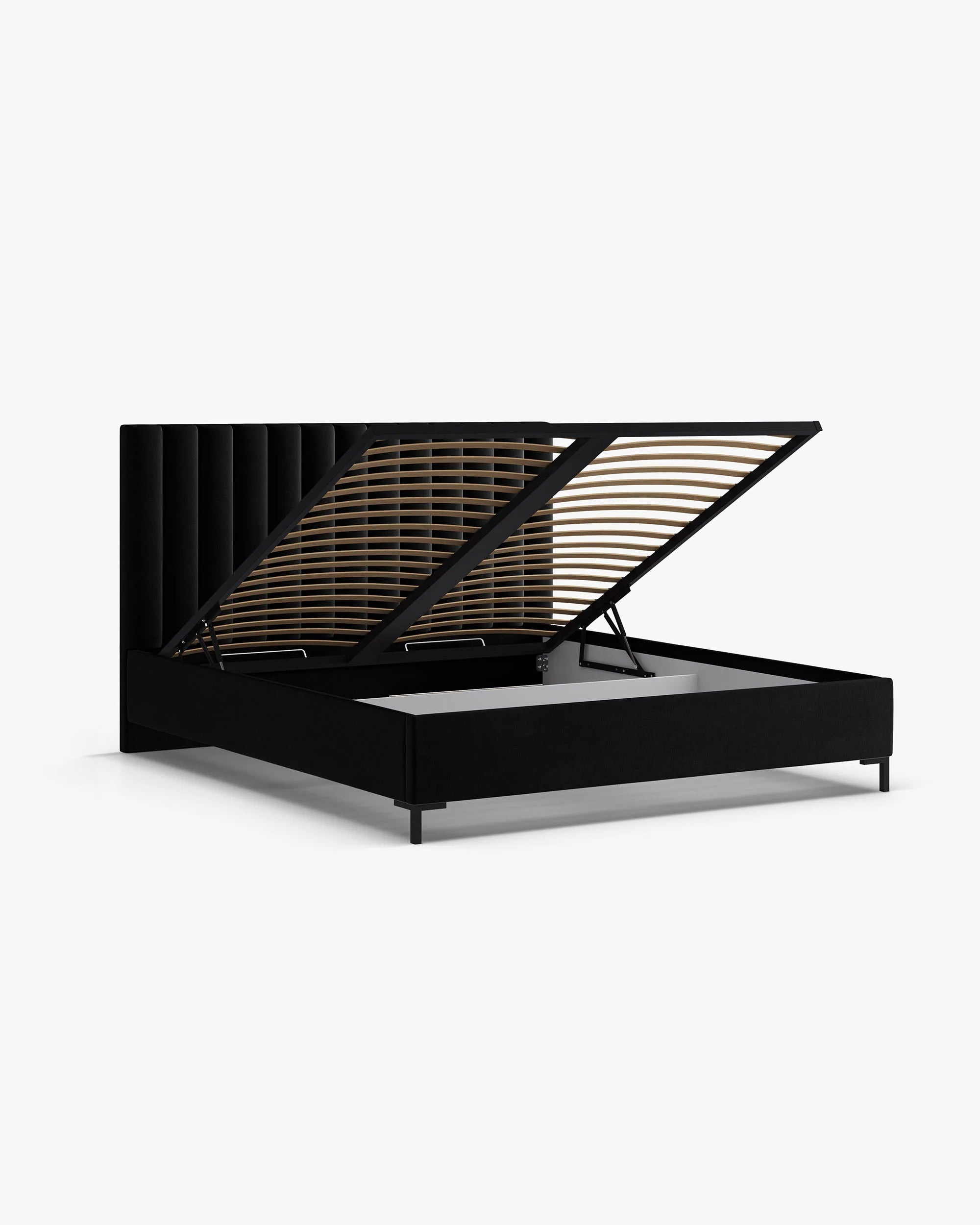 Velvet bed with storage for bedding ALLISON black