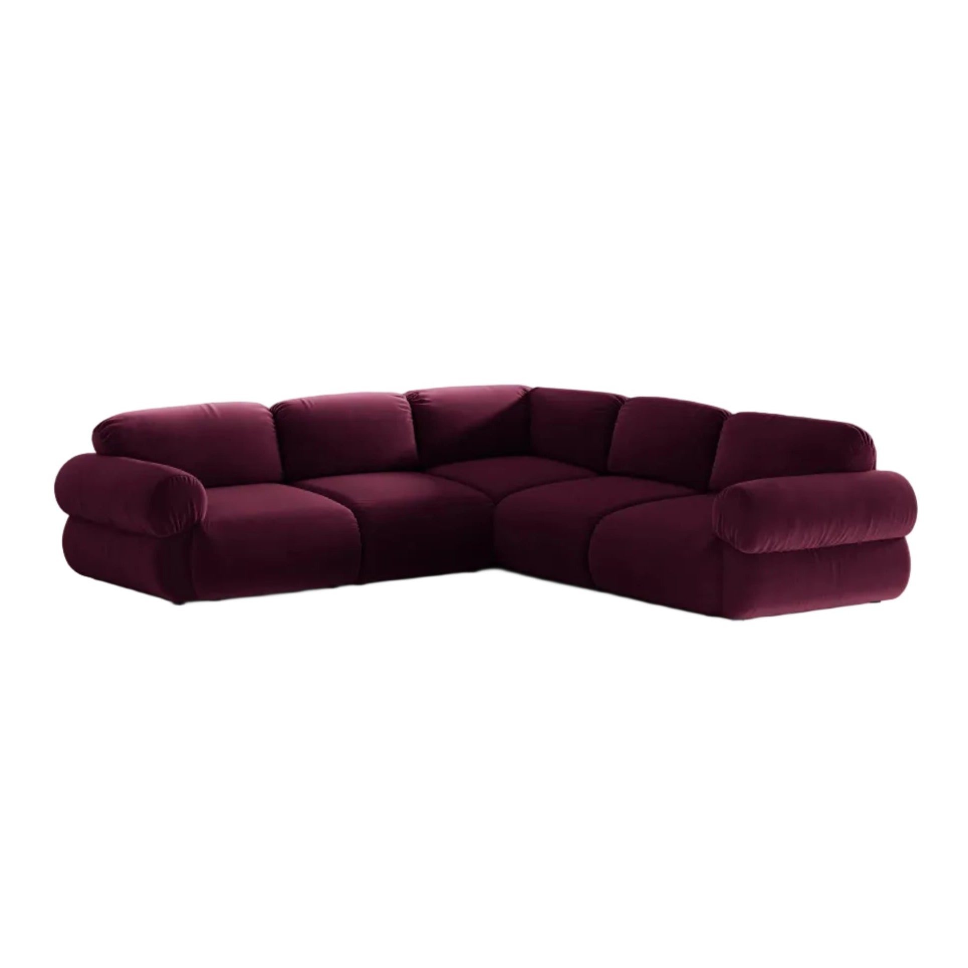 Symmetrical velvet corner sofa OPHELIA in burgundy