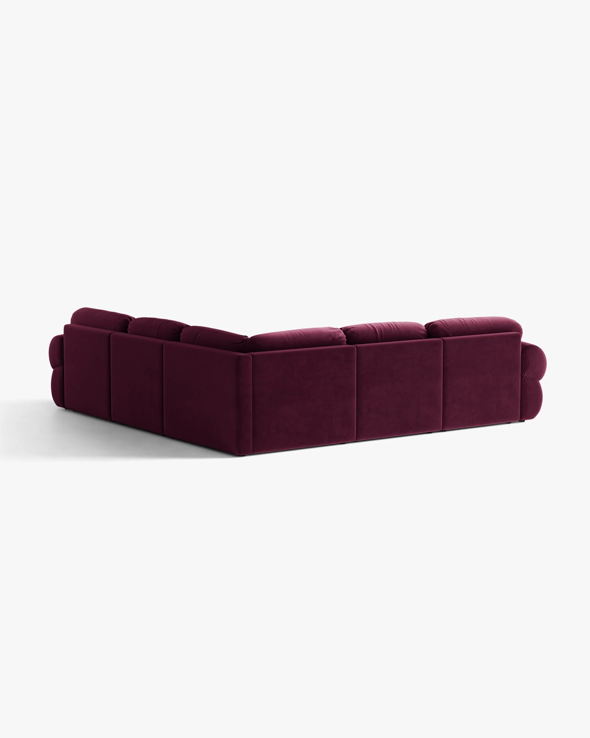 Symmetrical velvet corner sofa OPHELIA in burgundy