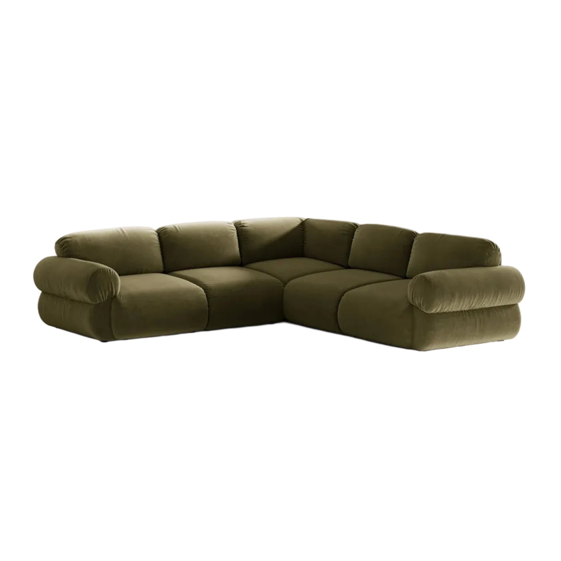 Symmetrical velvet corner sofa OPHELIA in olive green