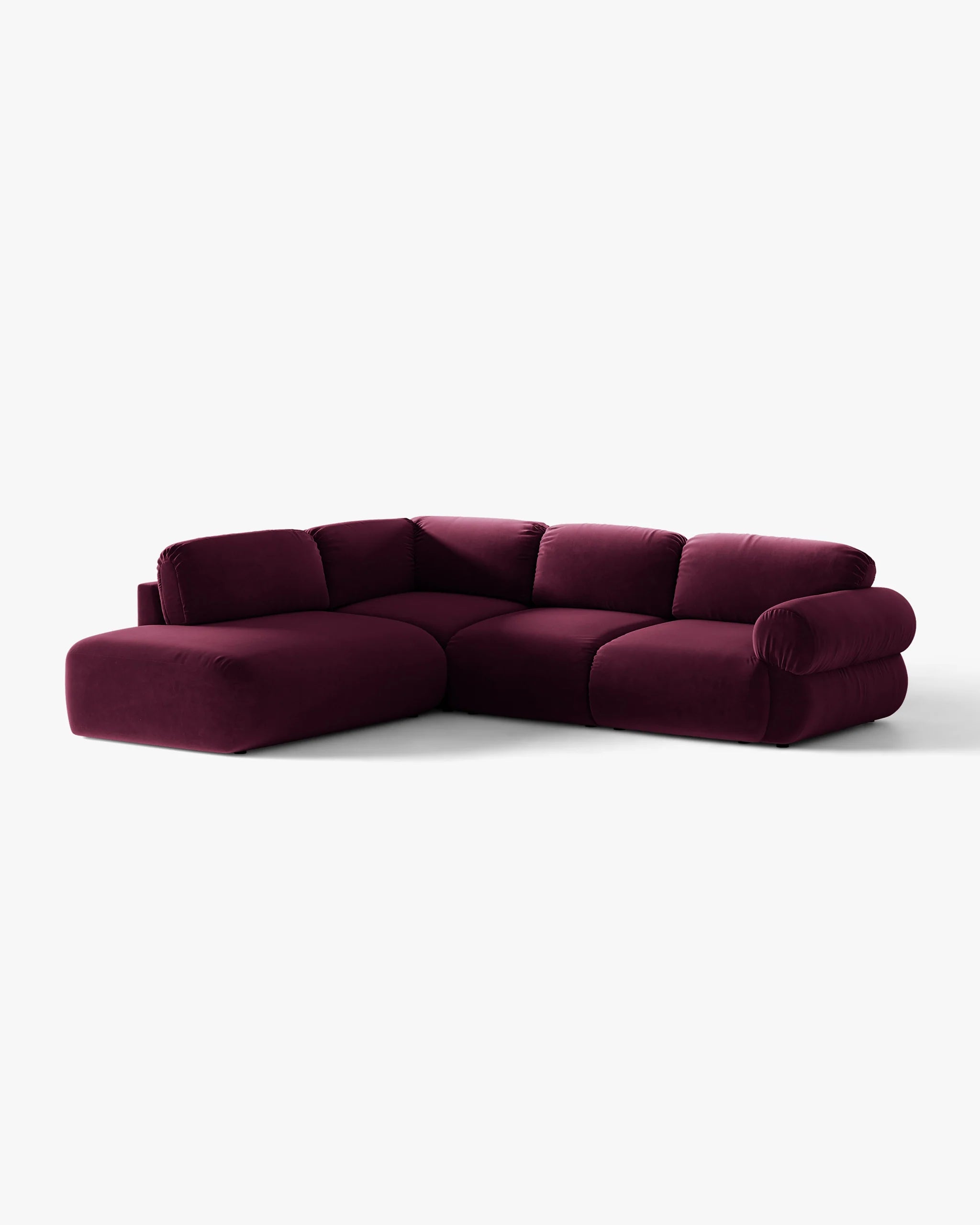Left-facing velvet corner sofa OPHELIA in burgundy