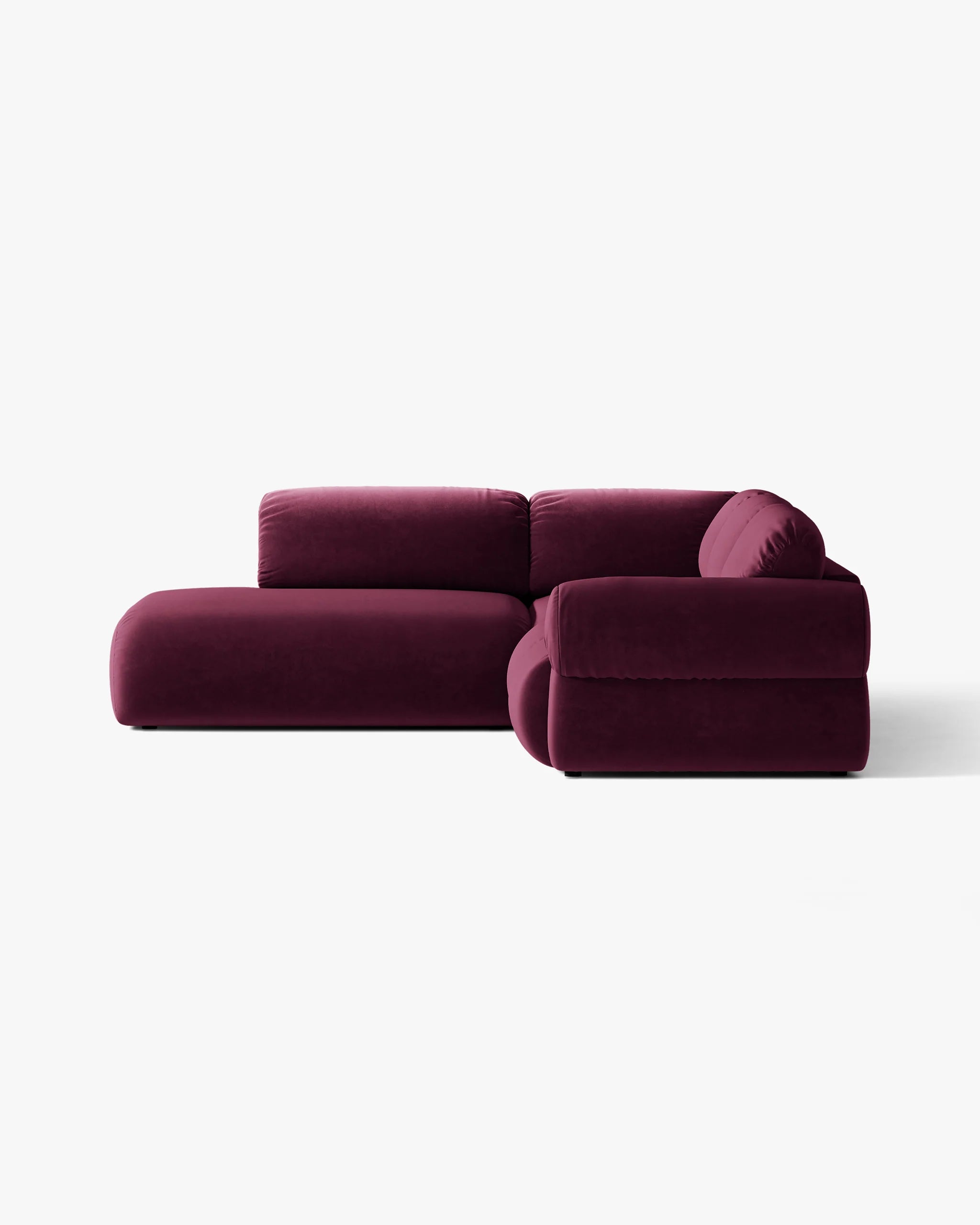 Left-facing velvet corner sofa OPHELIA in burgundy