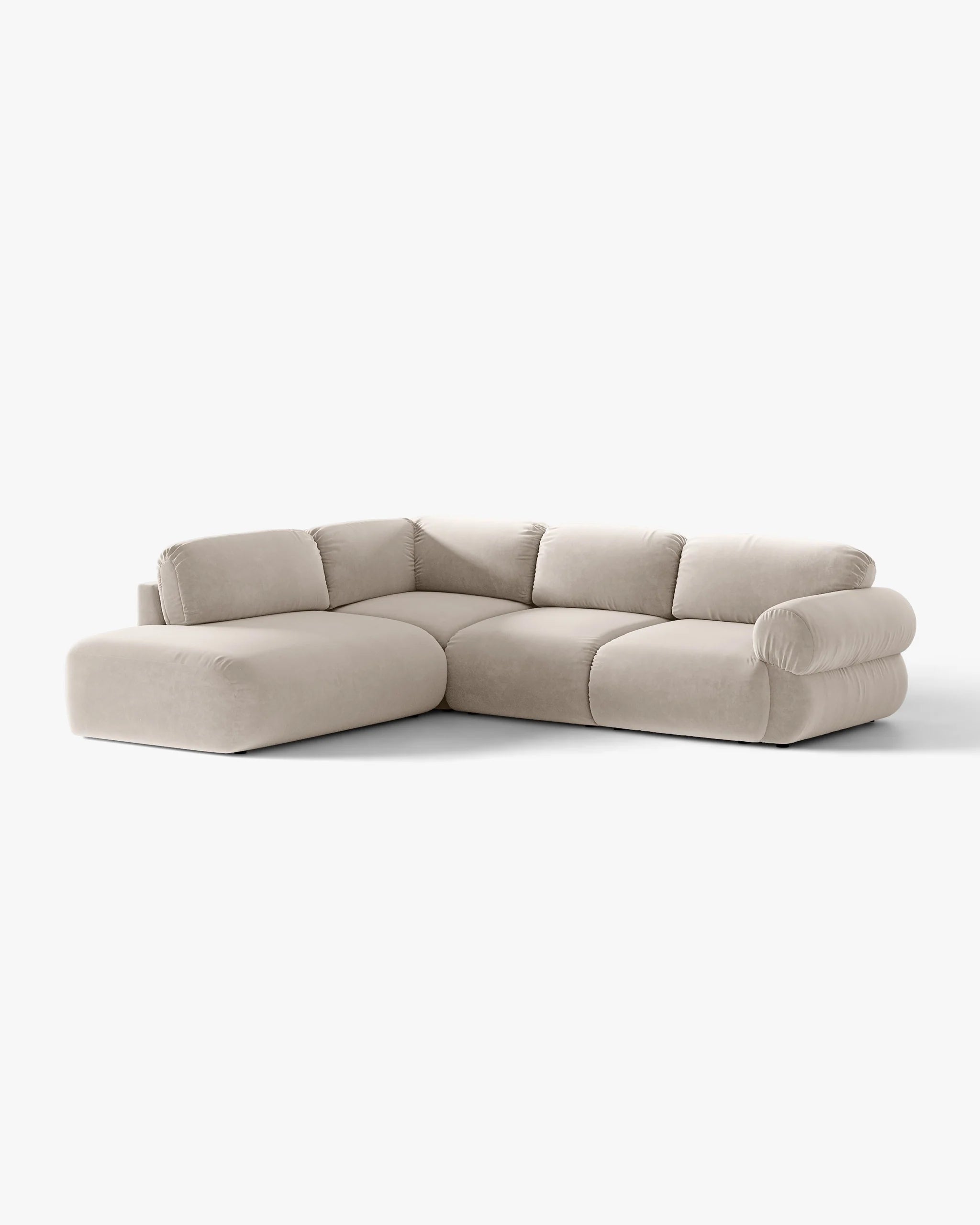 Velvet left-facing corner sofa OPHELIA in beige