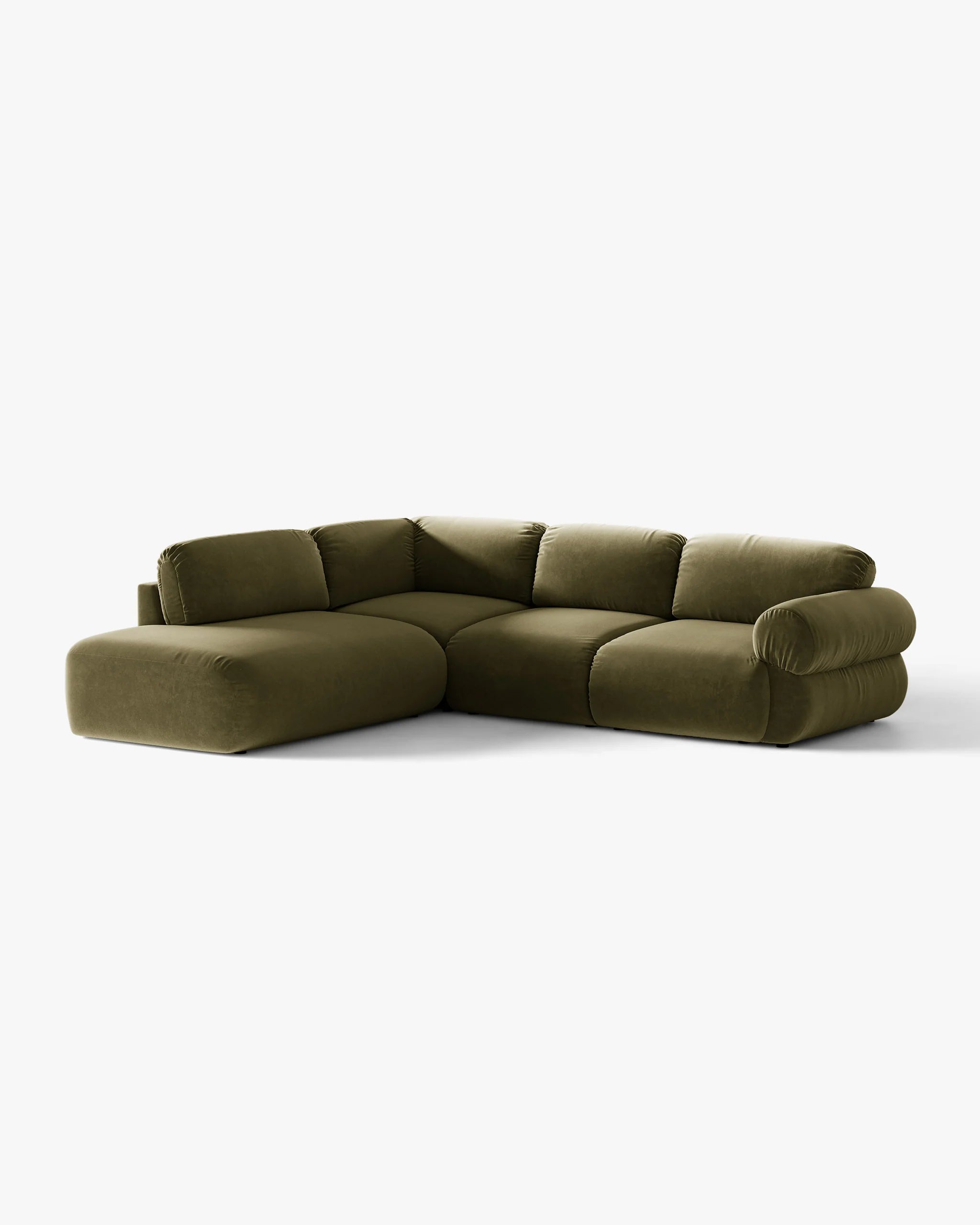 Left-facing velvet corner sofa OPHELIA in olive green