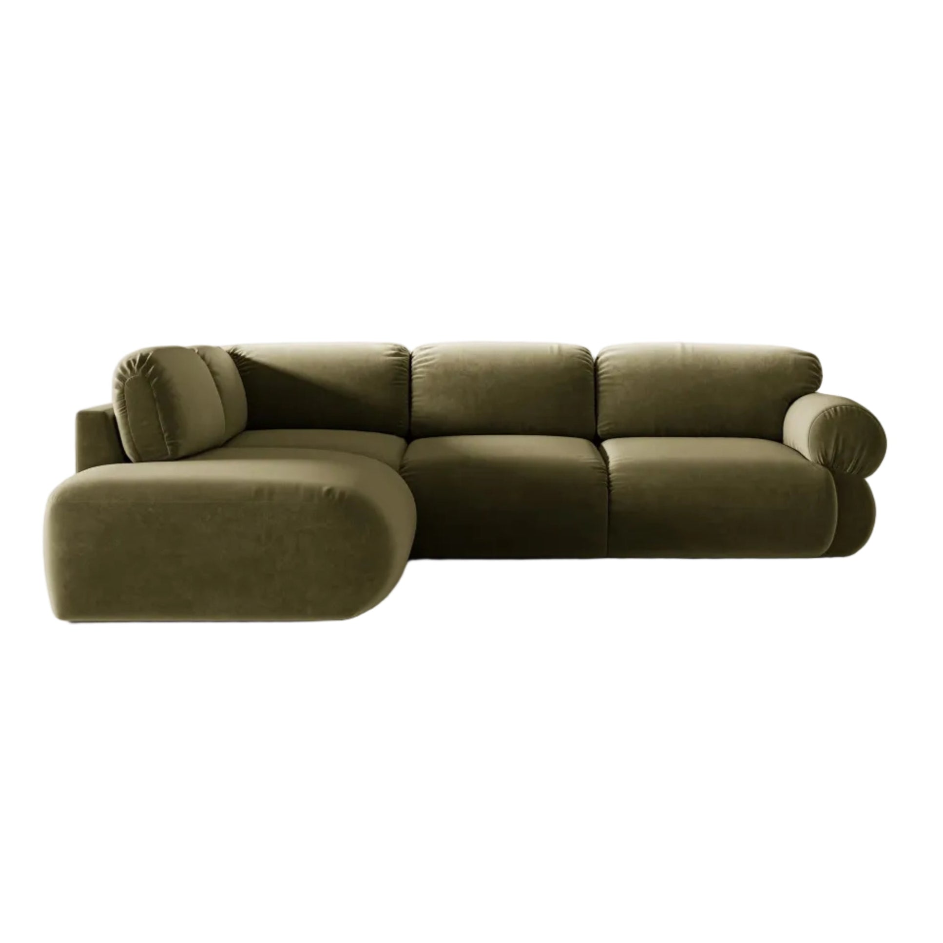 Left-facing velvet corner sofa OPHELIA in olive green
