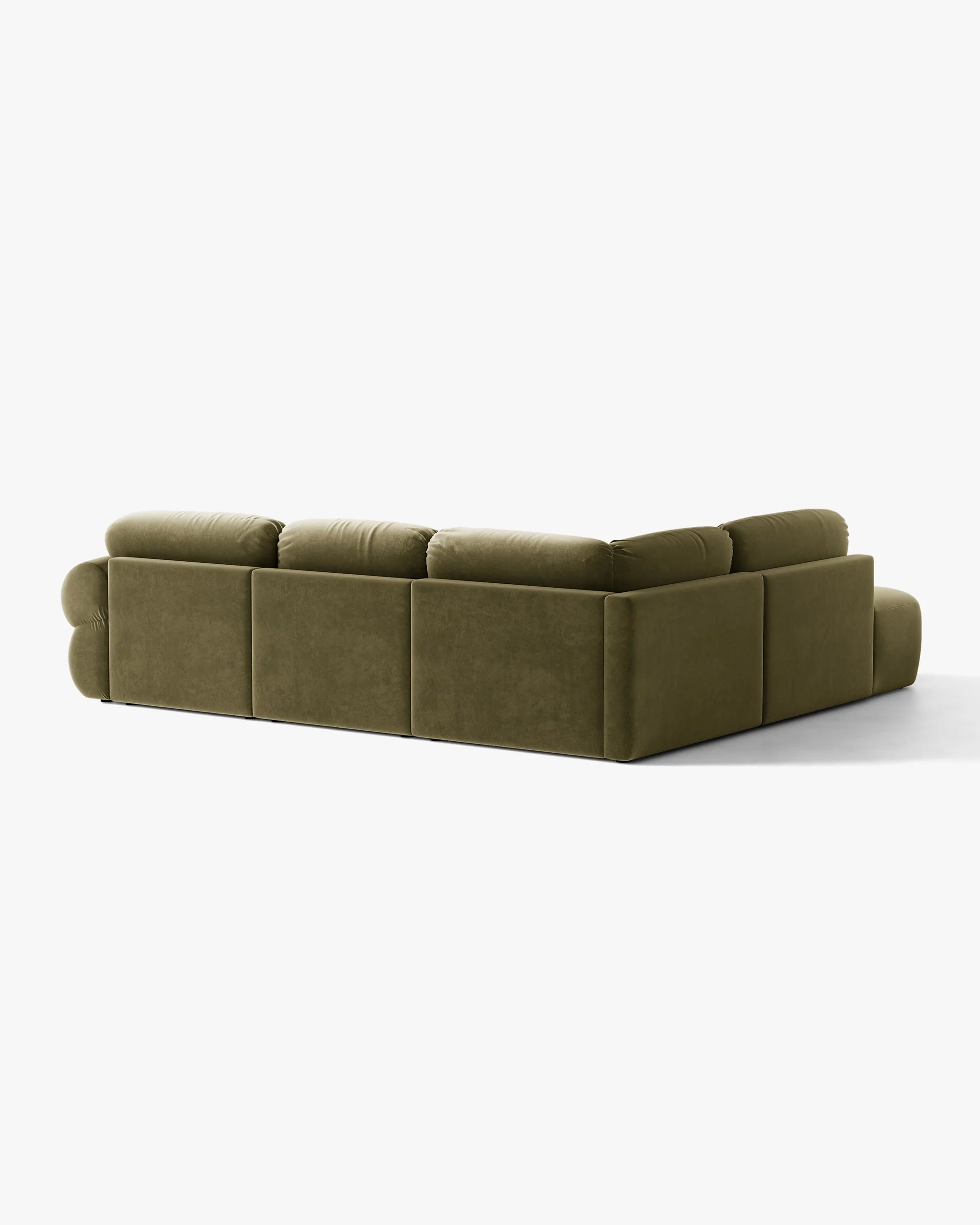 Left-facing velvet corner sofa OPHELIA in olive green