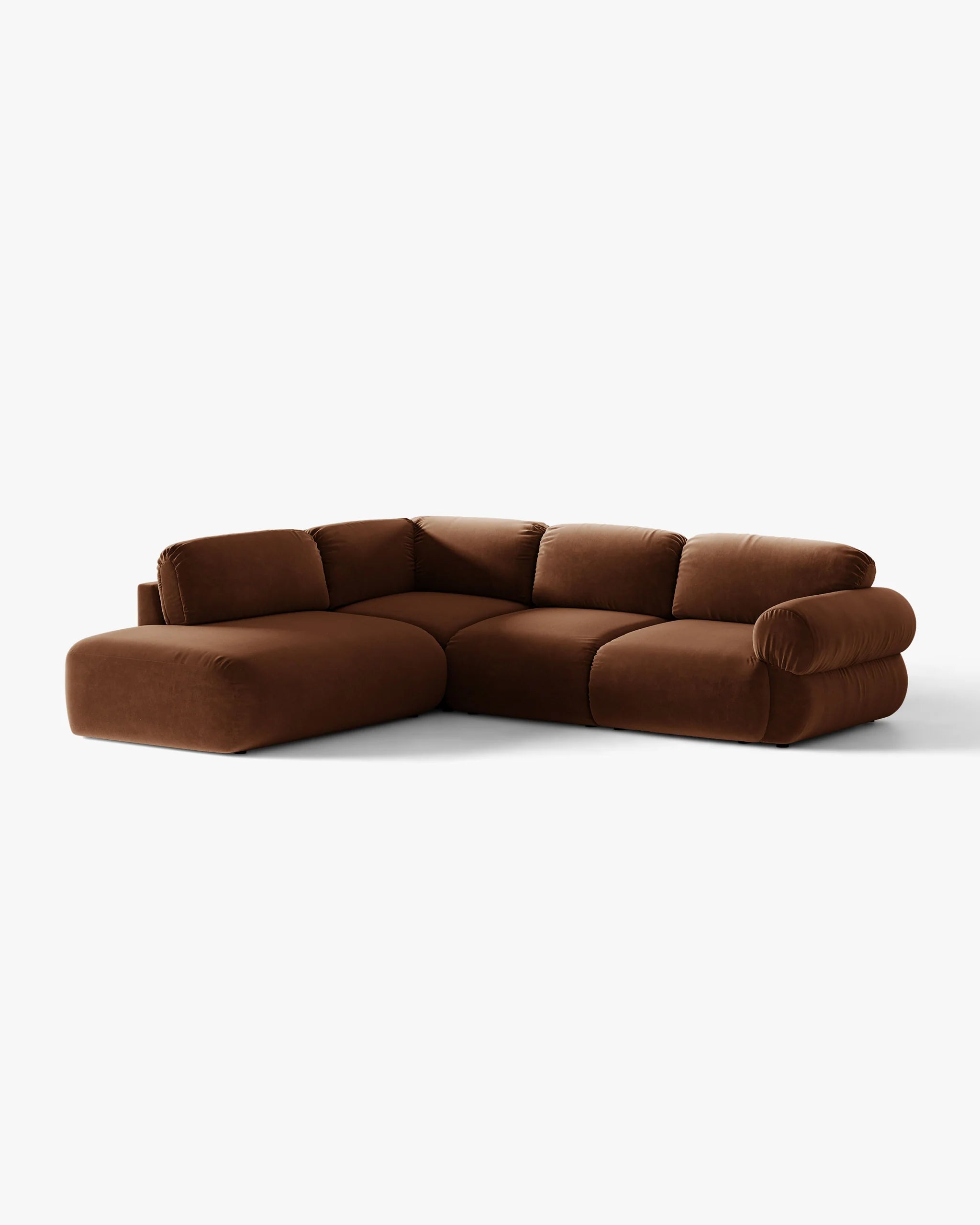 Velvet left-facing corner sofa OPHELIA in brown