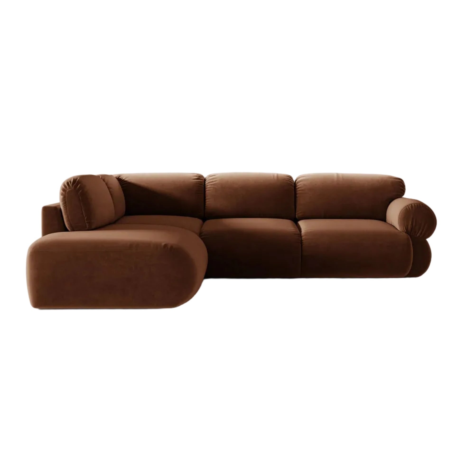 Velvet left-facing corner sofa OPHELIA in brown