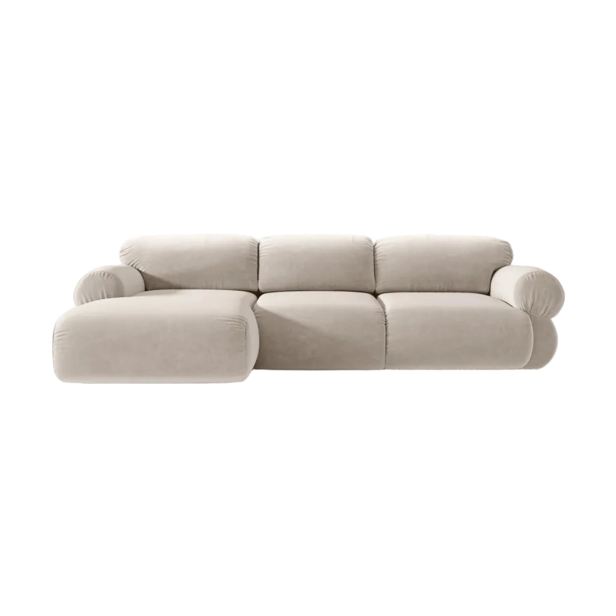 Beige Left-Facing Velvet 3-Seater Sofa OPHELIA