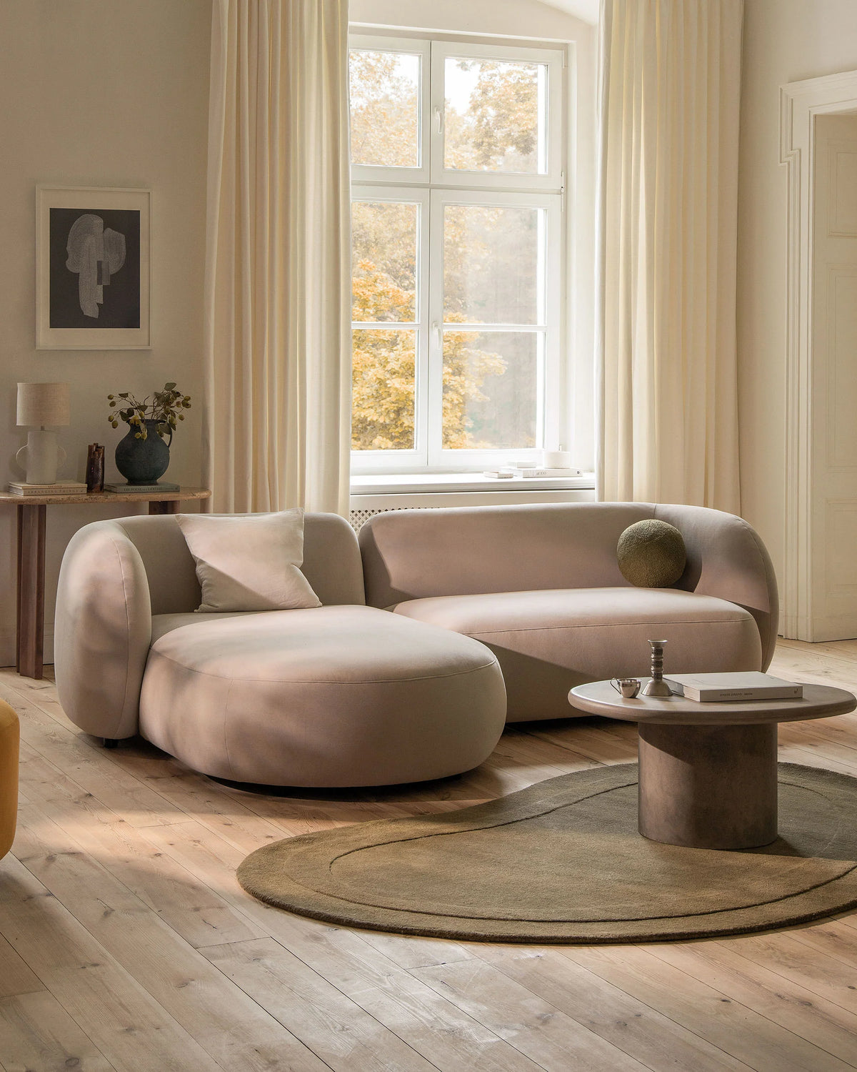Left-sided 2-seater corner sofa KATE light beige mélange
