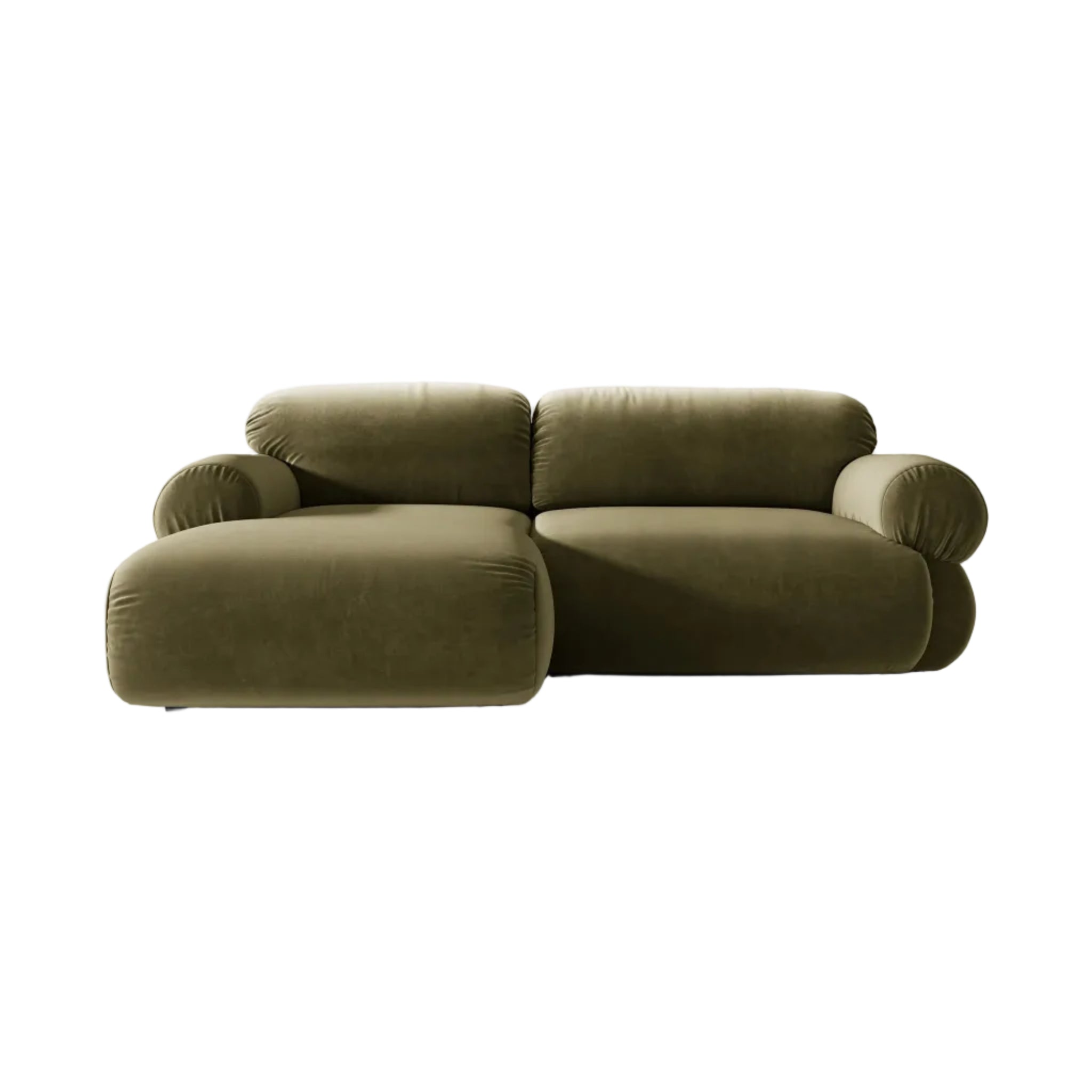 Olive Green Left-Handed Velvet 2-Seater Sofa OPHELIA